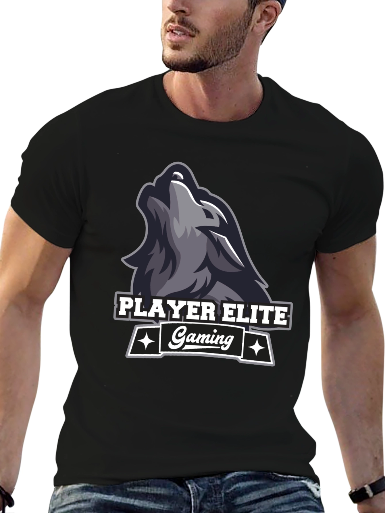 Player Elite Gaming Wolf Logo Black T-Shirt