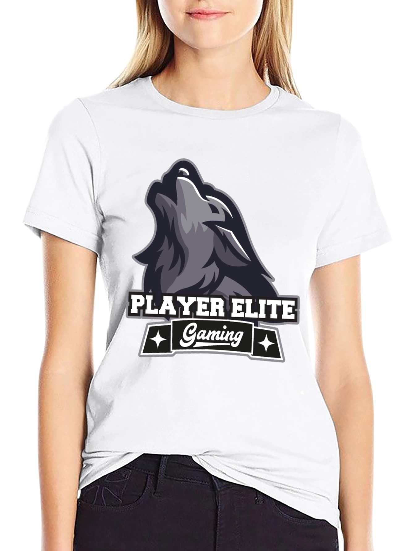 Player Elite Gaming Wolf Logo Black T-Shirt