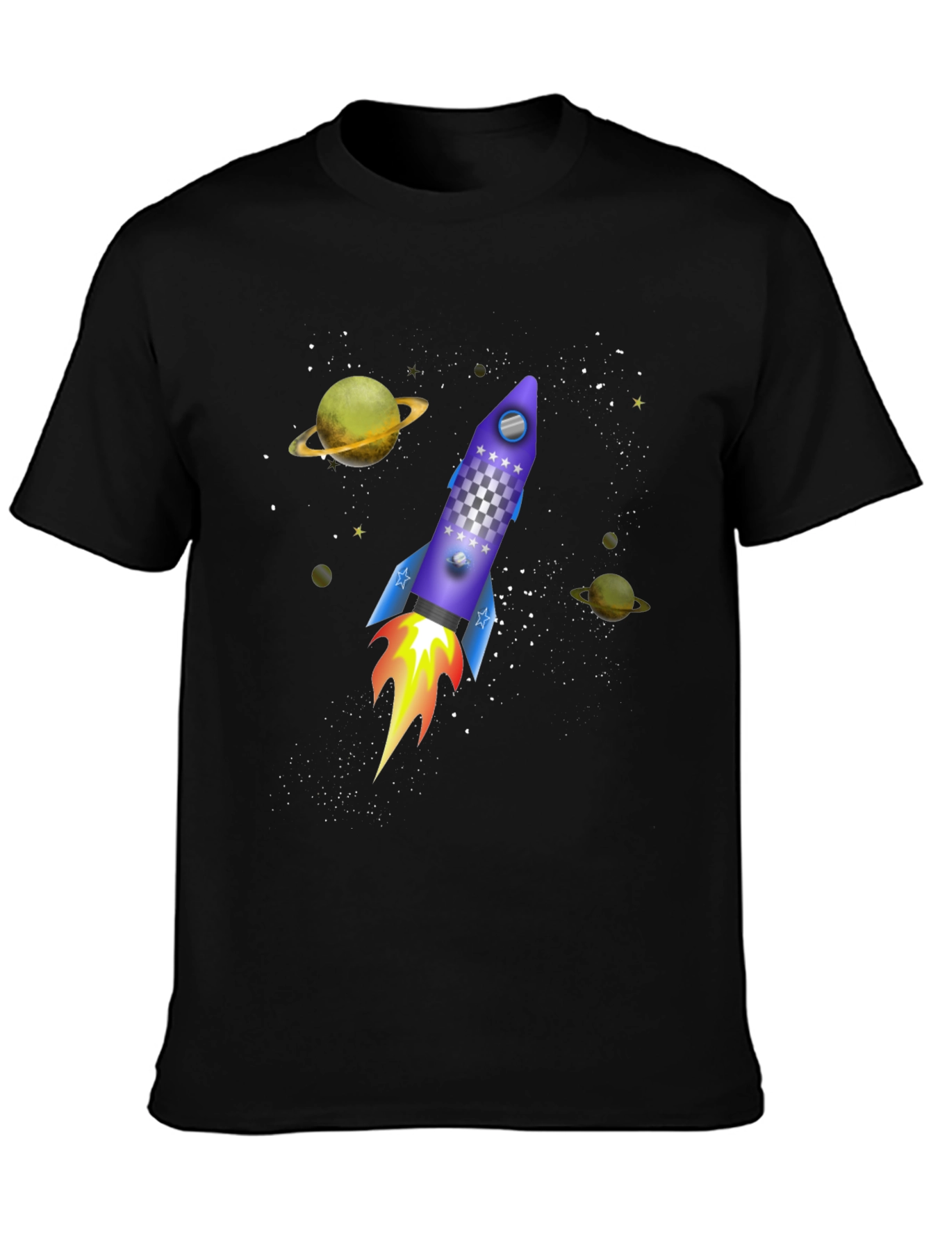 Space Rocket Graphic Tee - Black Cotton T-Shirt