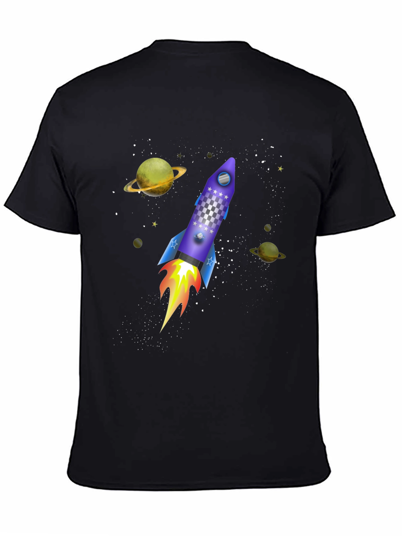 Space Rocket Graphic Tee - Black Cotton T-Shirt