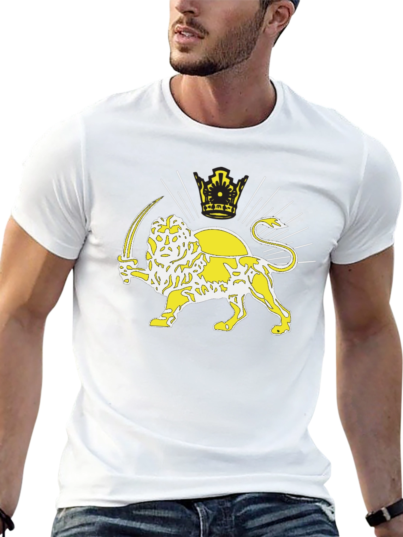 Lion and Sun T-Shirt - Black Crew Neck Tee