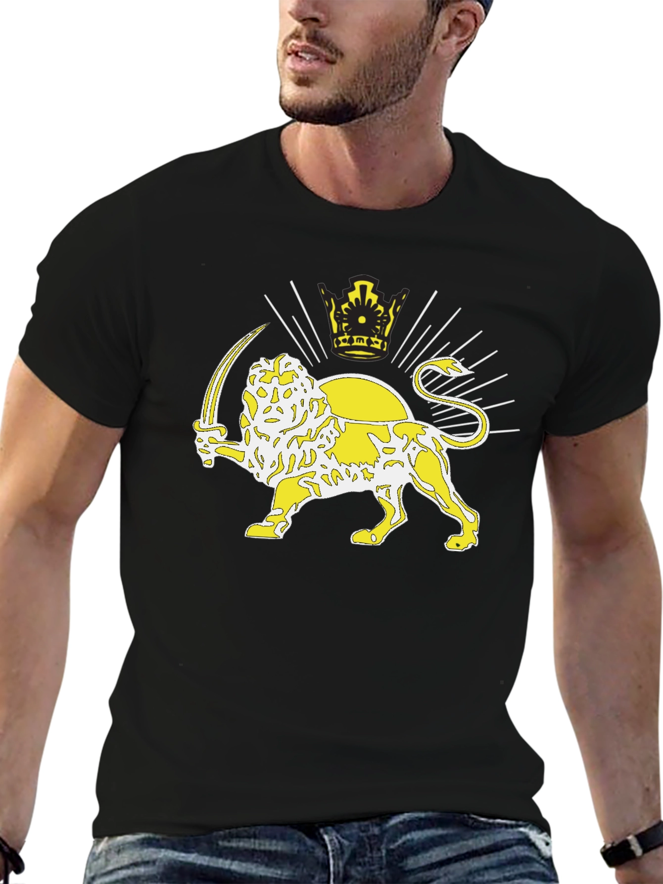 Lion and Sun T-Shirt - Black Crew Neck Tee