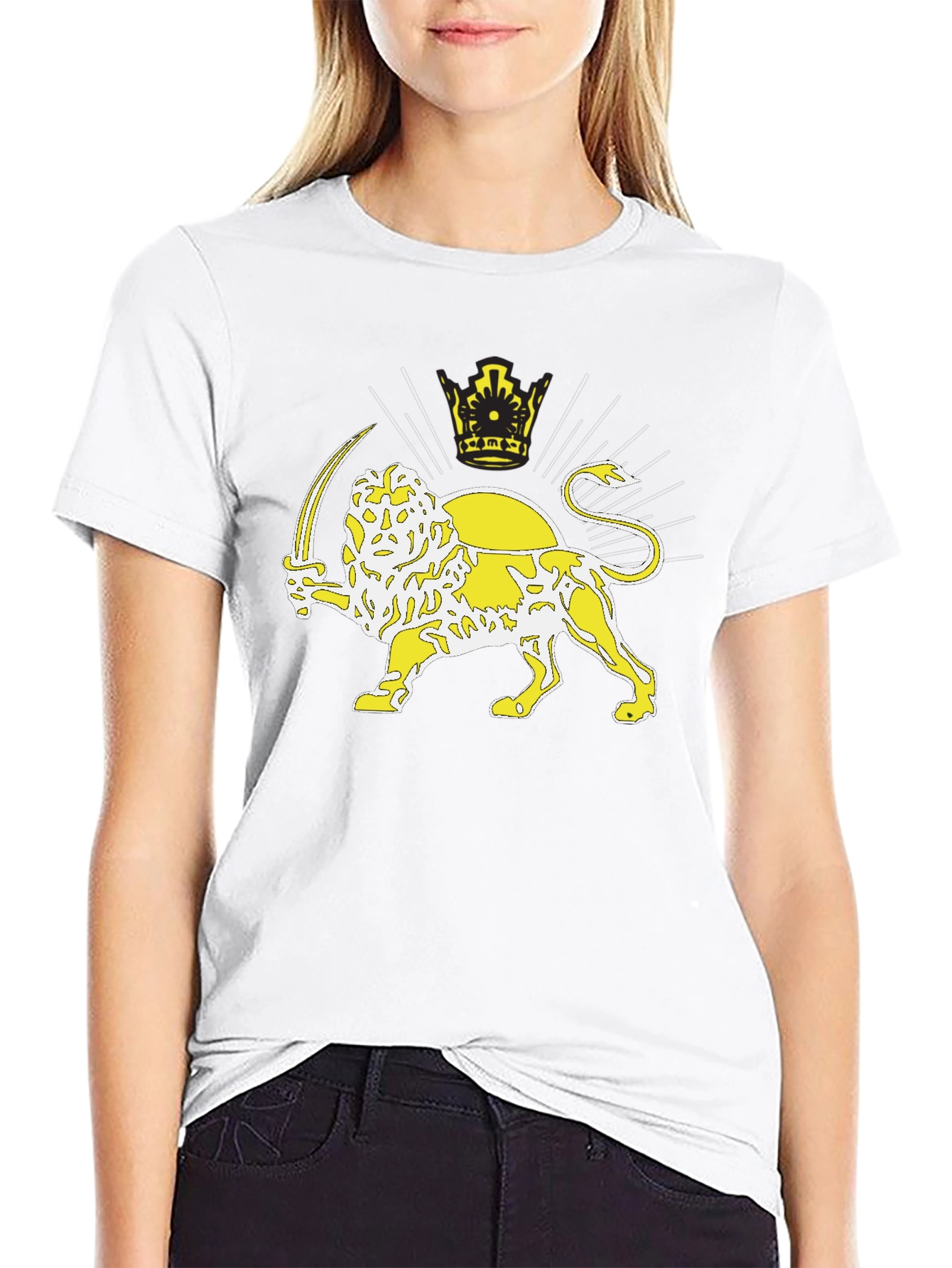 Lion and Sun T-Shirt - Black Crew Neck Tee