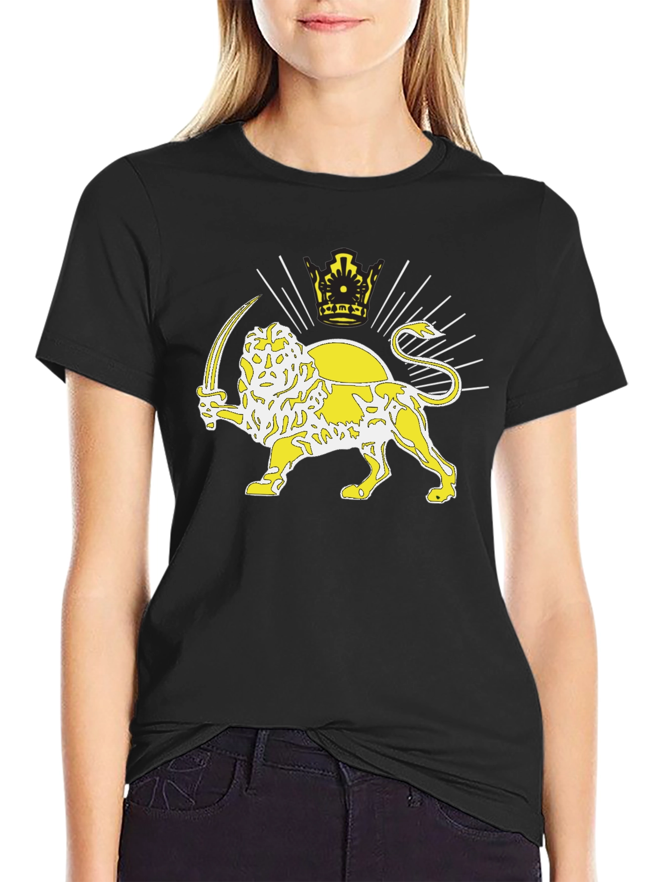 Lion and Sun T-Shirt - Black Crew Neck Tee