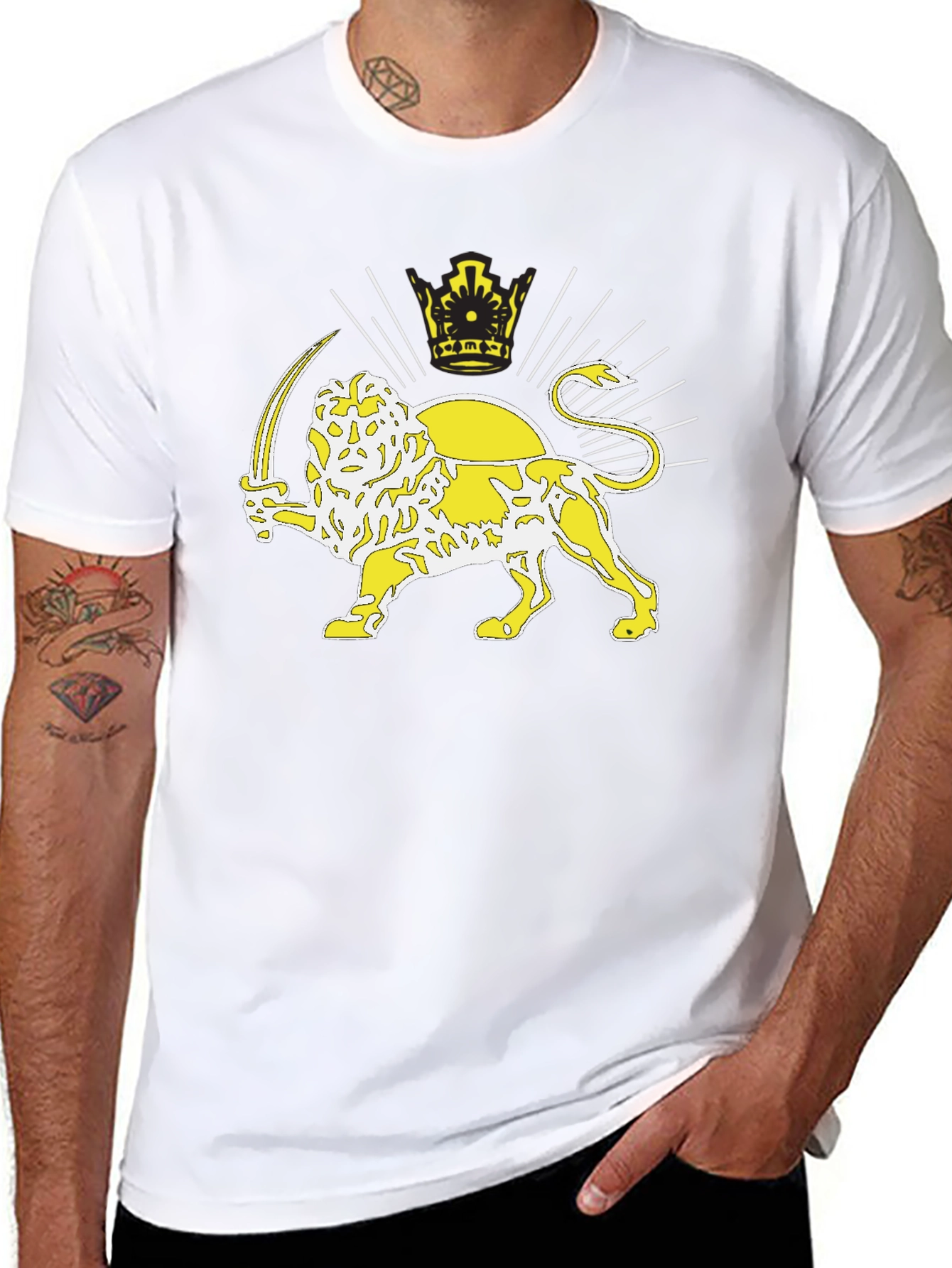 Lion and Sun T-Shirt - Black Crew Neck Tee