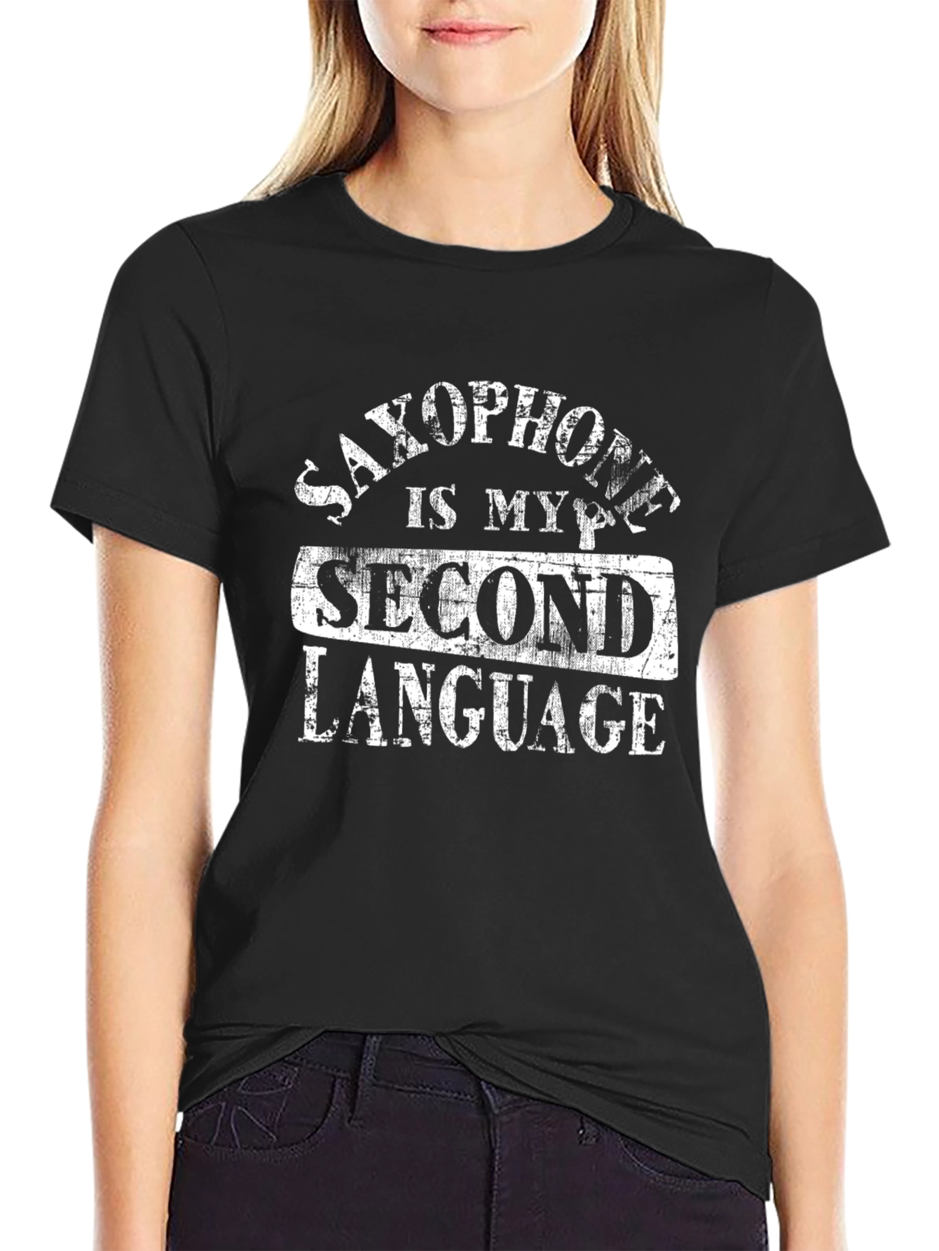 Saxophone is My Second Language Black Graphic Tee
