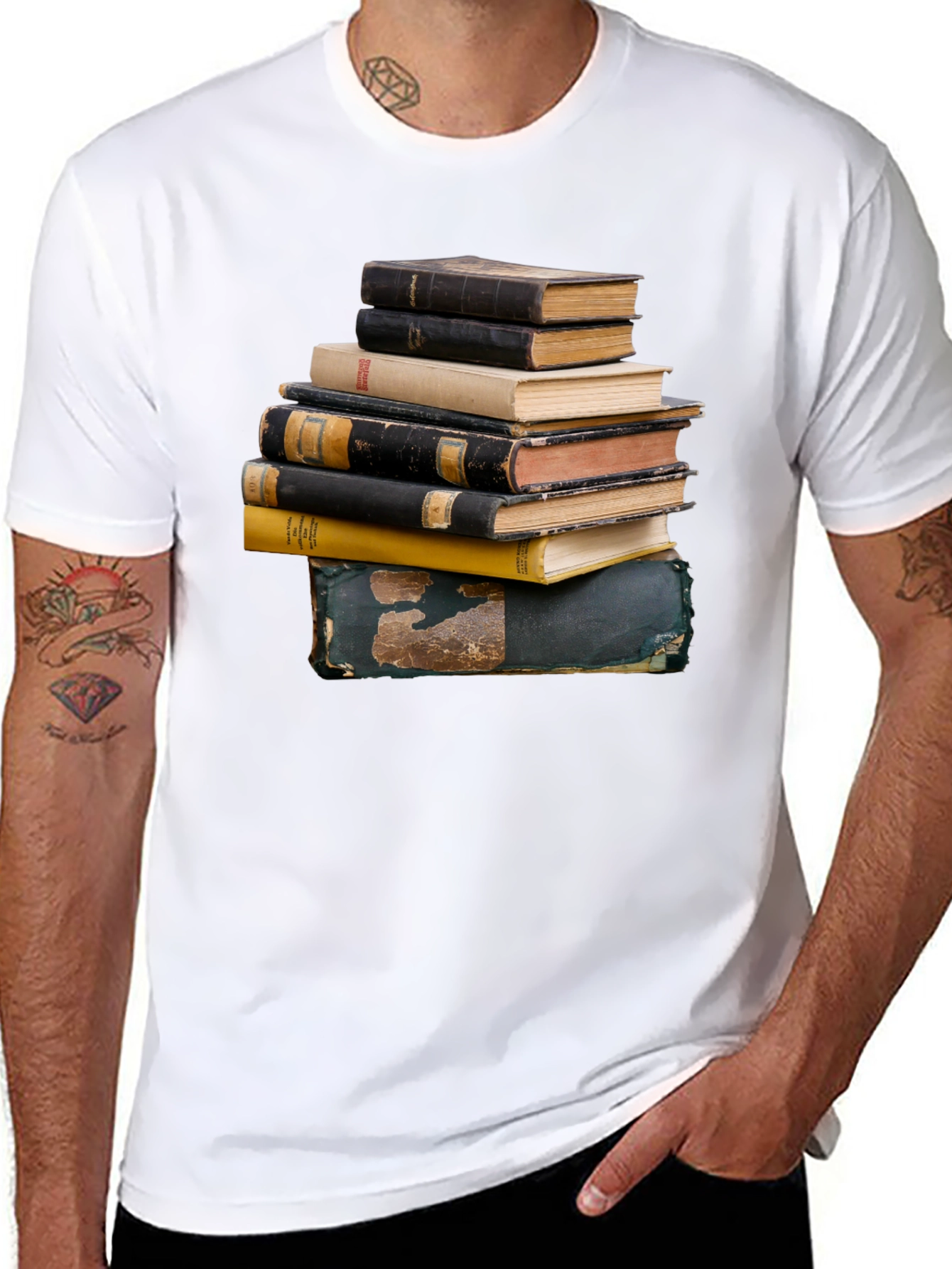 Stacked Books Graphic T-Shirt | Black