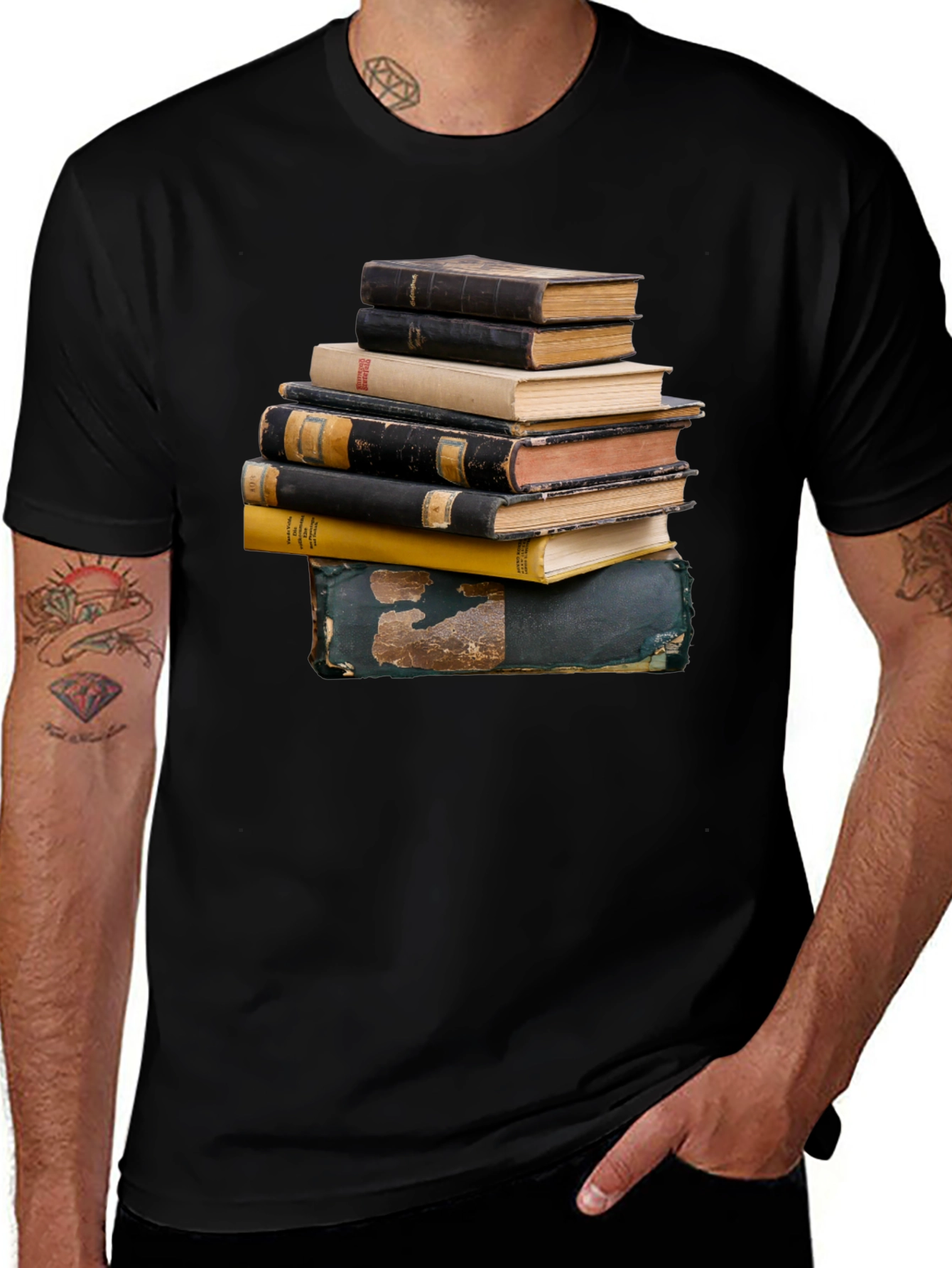 Stacked Books Graphic T-Shirt | Black
