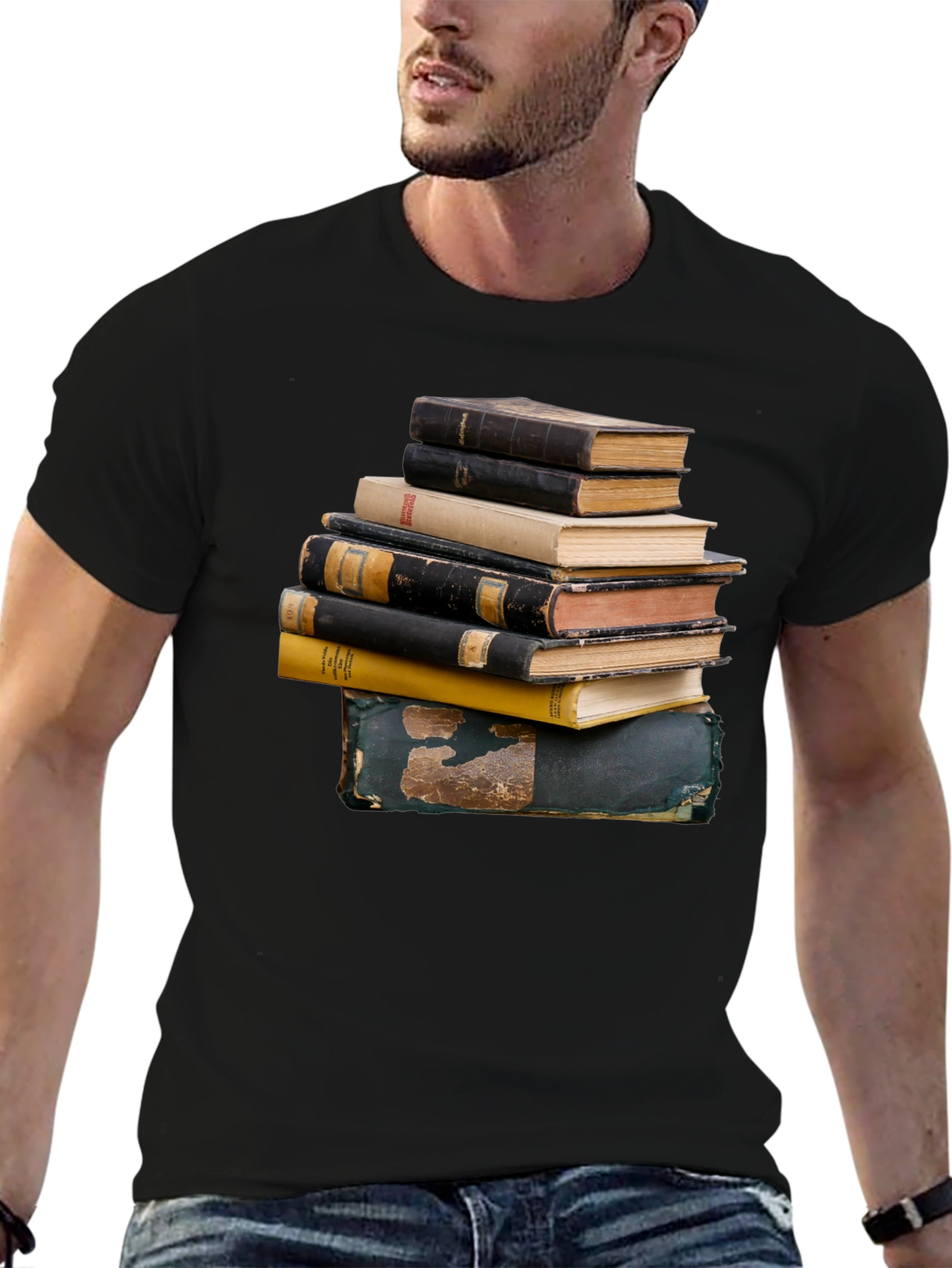 Stacked Books Graphic T-Shirt | Black