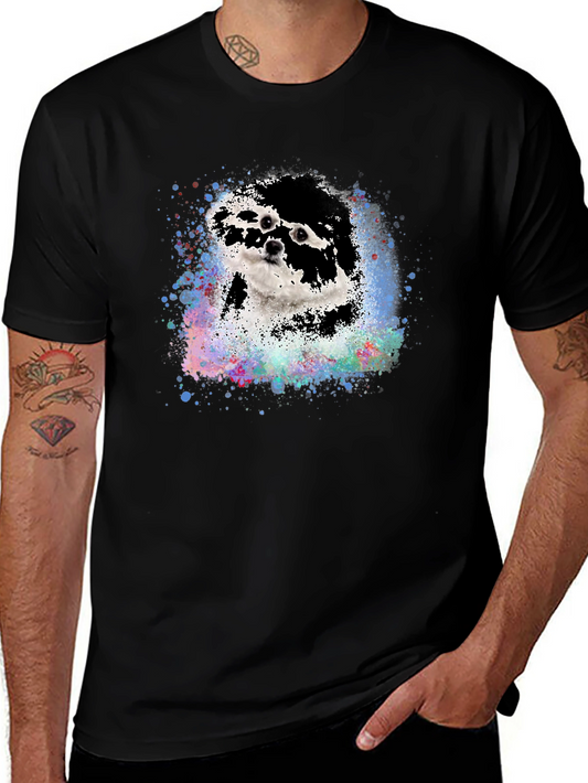 Dog Watercolor Print Black T-Shirt