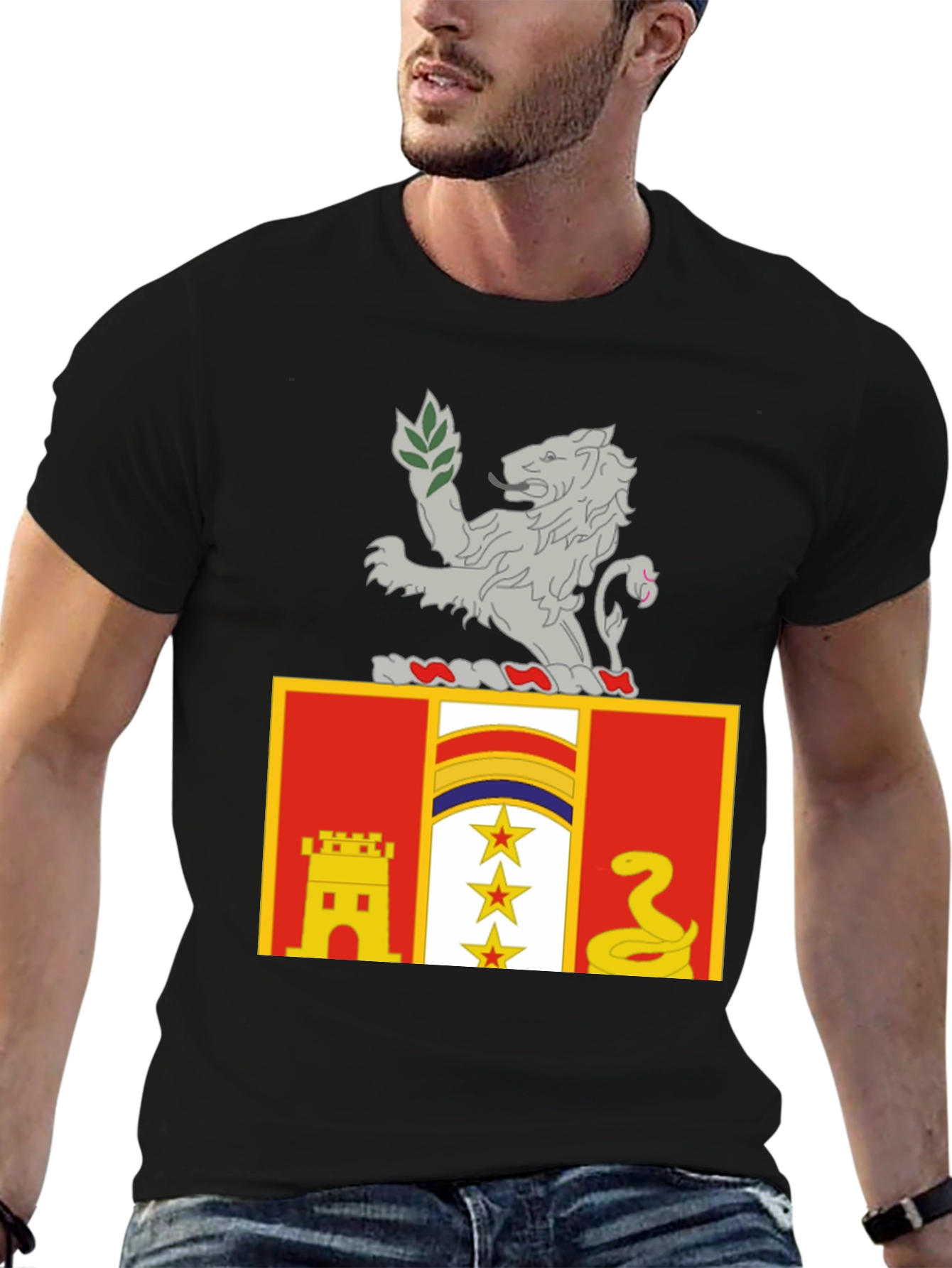 Flag Lion Emblem Black T-Shirt