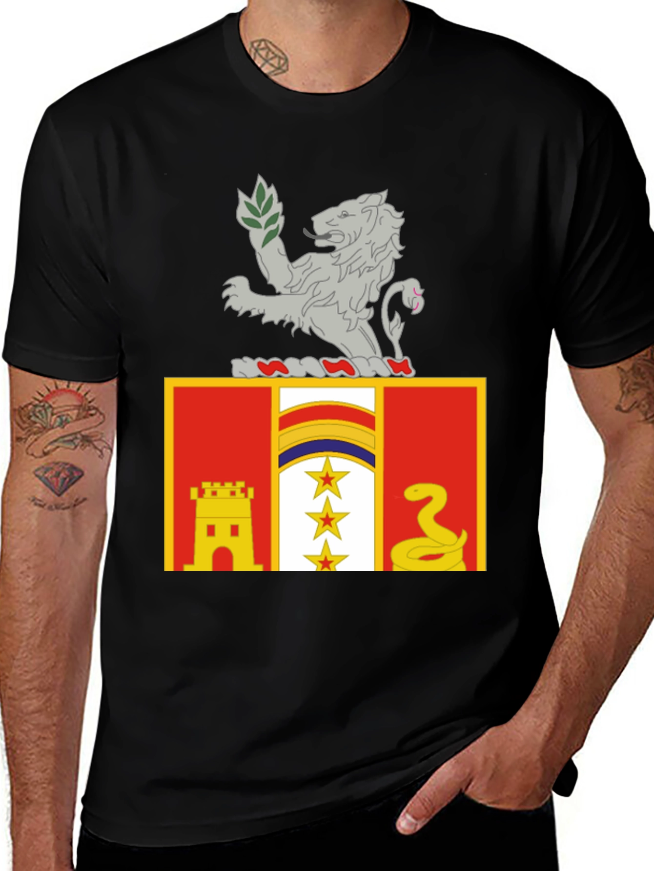 Flag Lion Emblem Black T-Shirt