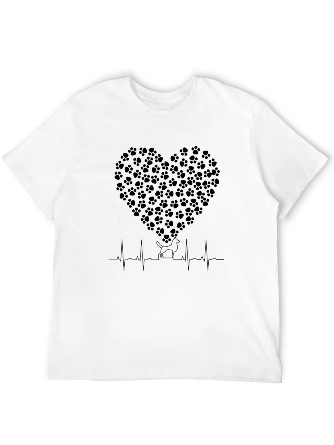 Cat Paw Heartbeat T-Shirt - Black