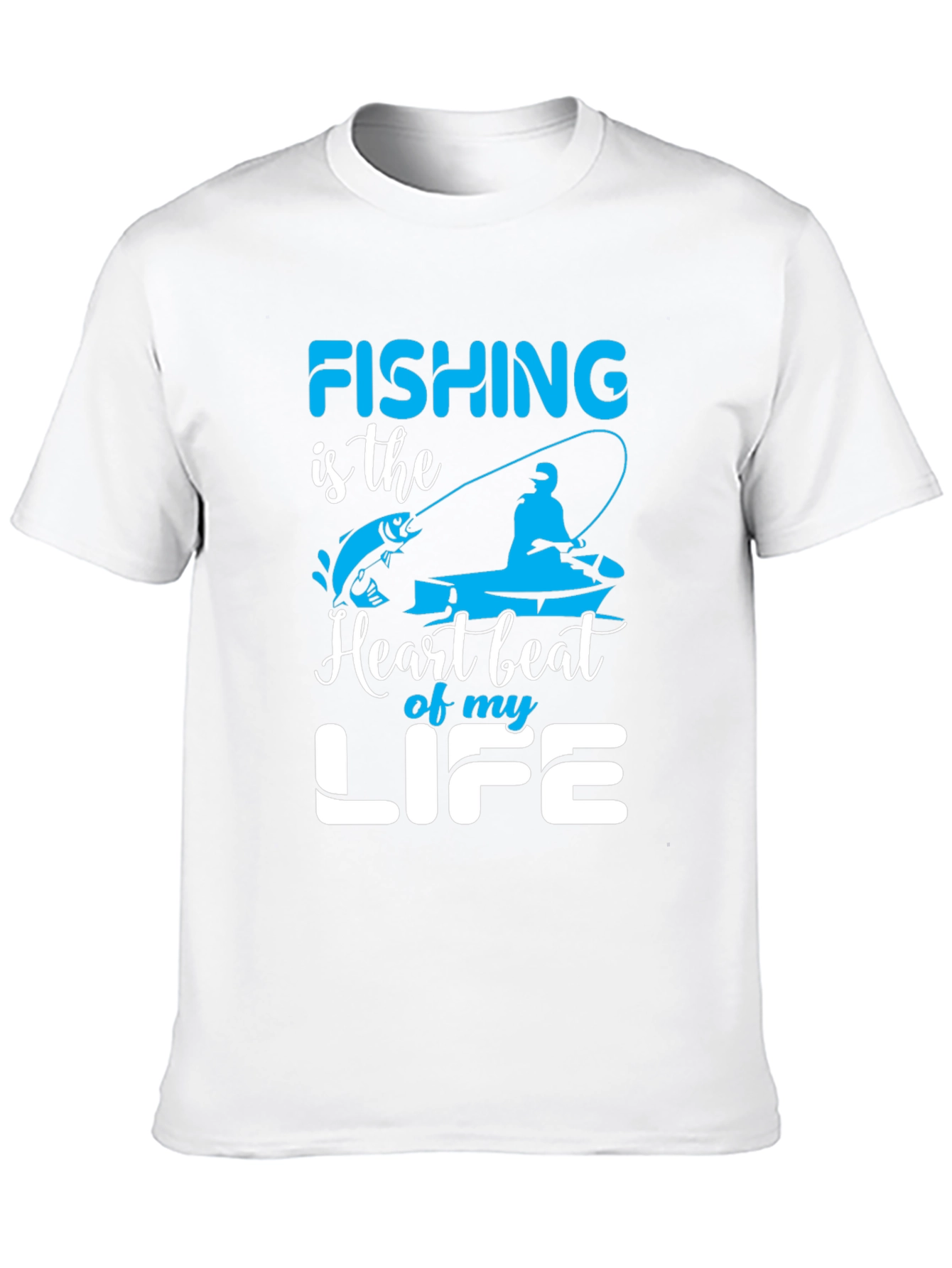 Fishing Heartbeat Life Graphic Black T-Shirt