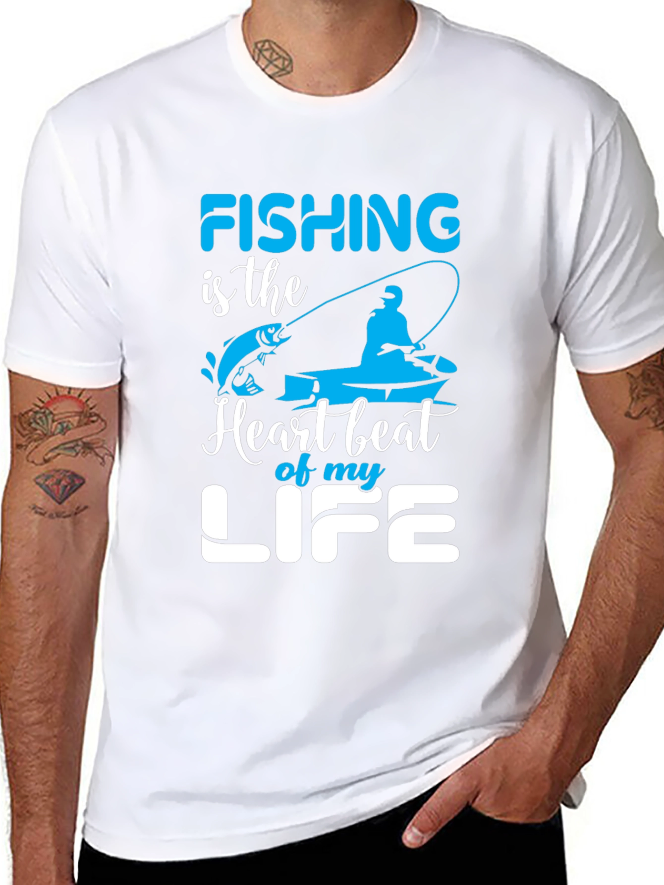 Fishing Heartbeat Life Graphic Black T-Shirt