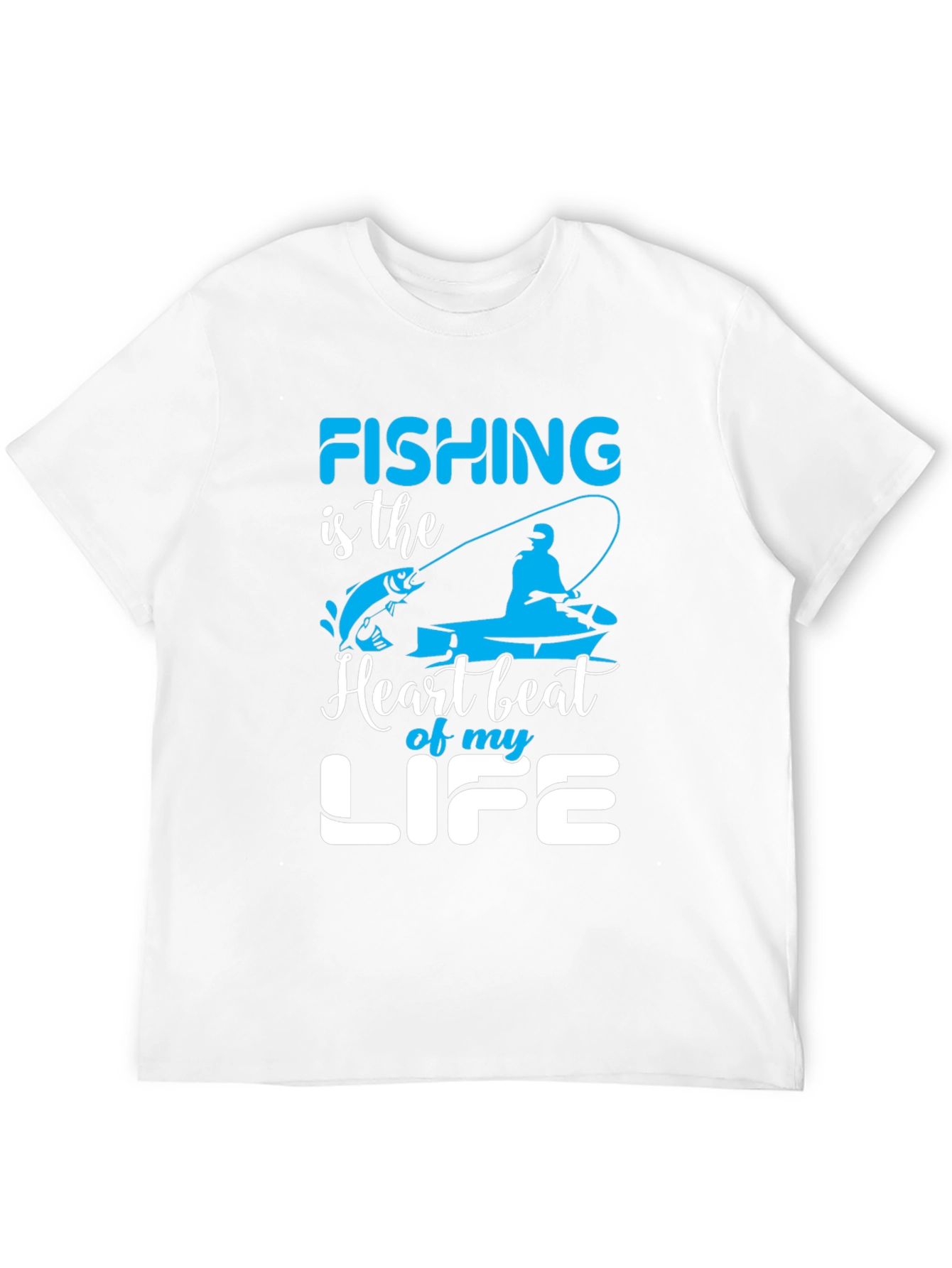 Fishing Heartbeat Life Graphic Black T-Shirt
