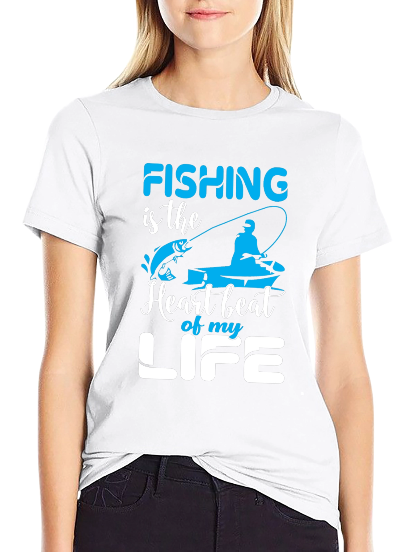 Fishing Heartbeat Life Graphic Black T-Shirt
