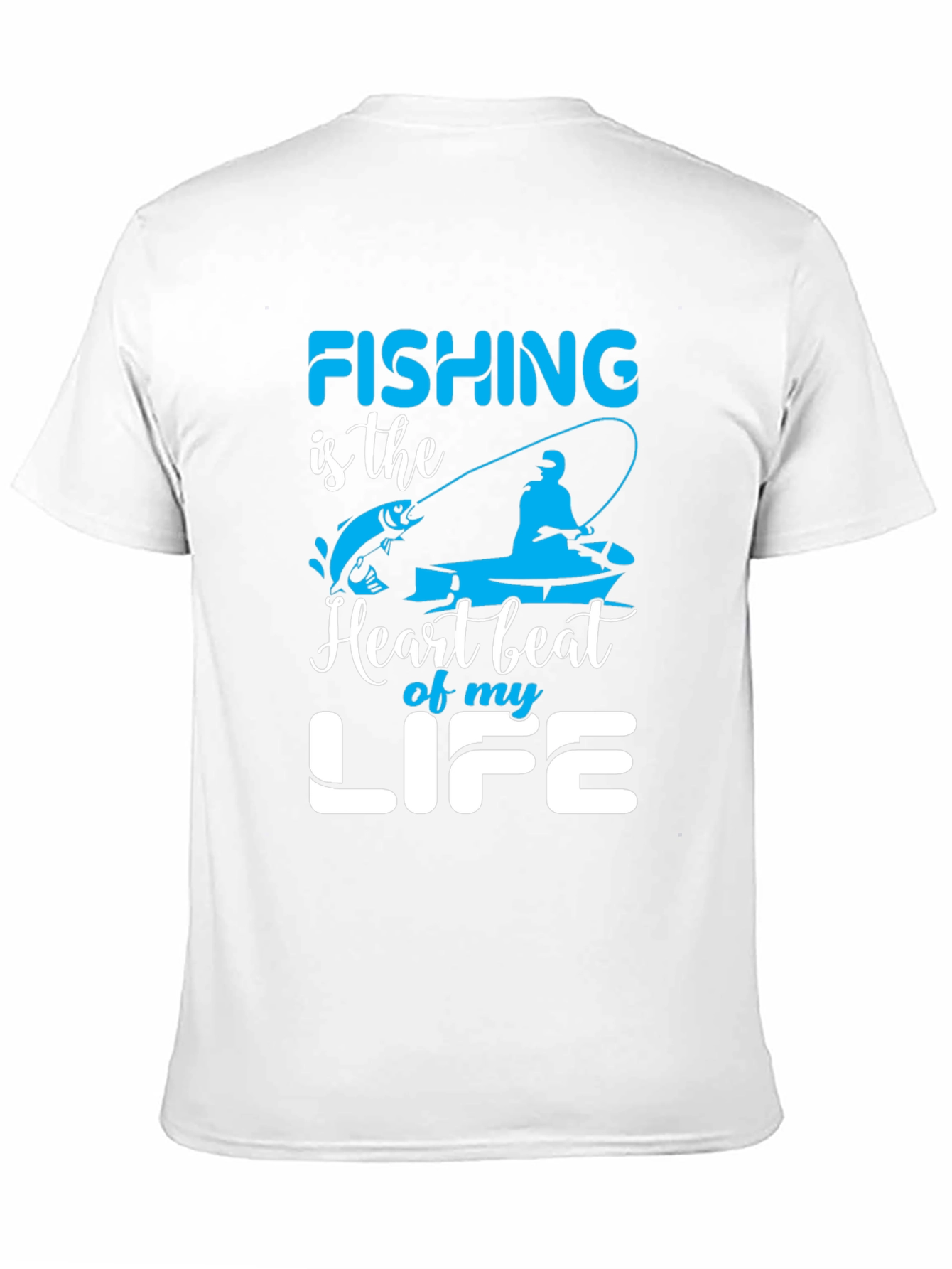 Fishing Heartbeat Life Graphic Black T-Shirt