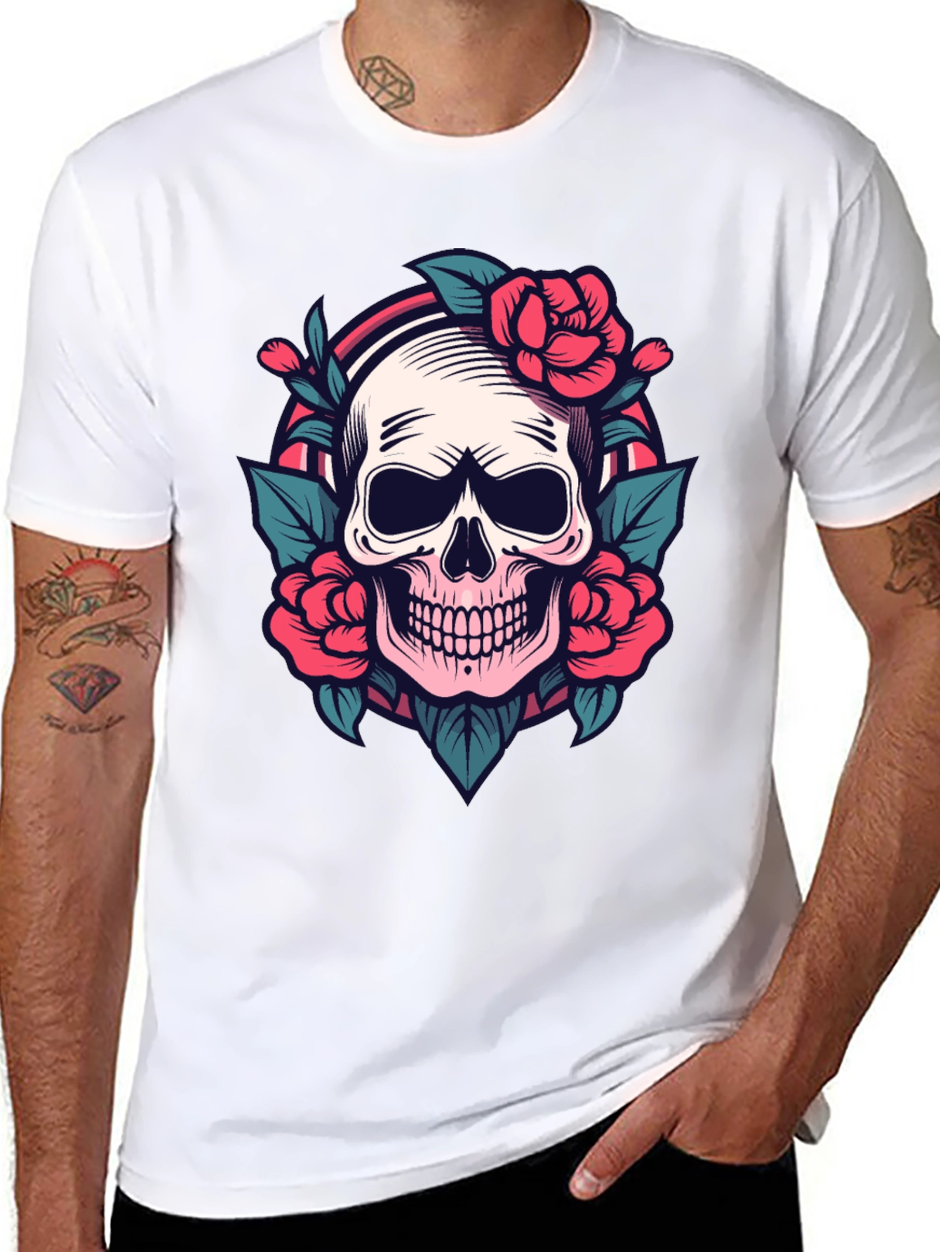 Skull & Roses Graphic Tee - Stylish Gothic T-Shirt