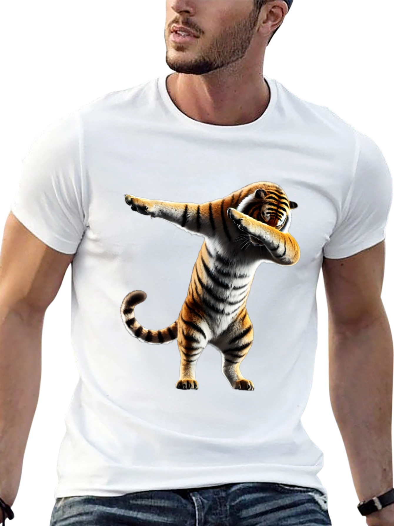 Dabbing Tiger Graphic Tee - Black Cotton Shirt