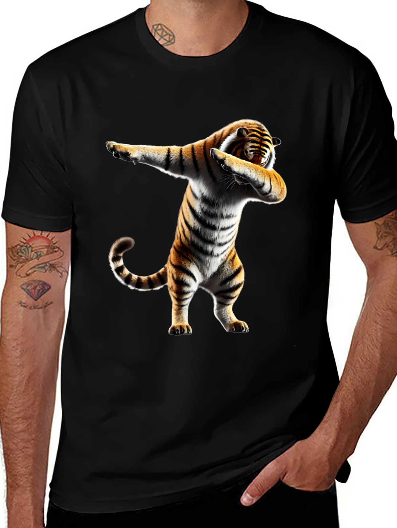 Dabbing Tiger Graphic Tee - Black Cotton Shirt
