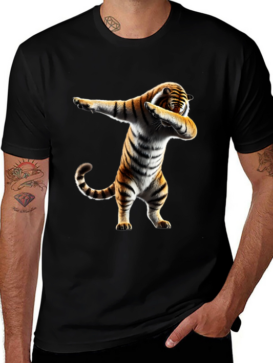 Dabbing Tiger Graphic Tee - Black Cotton Shirt