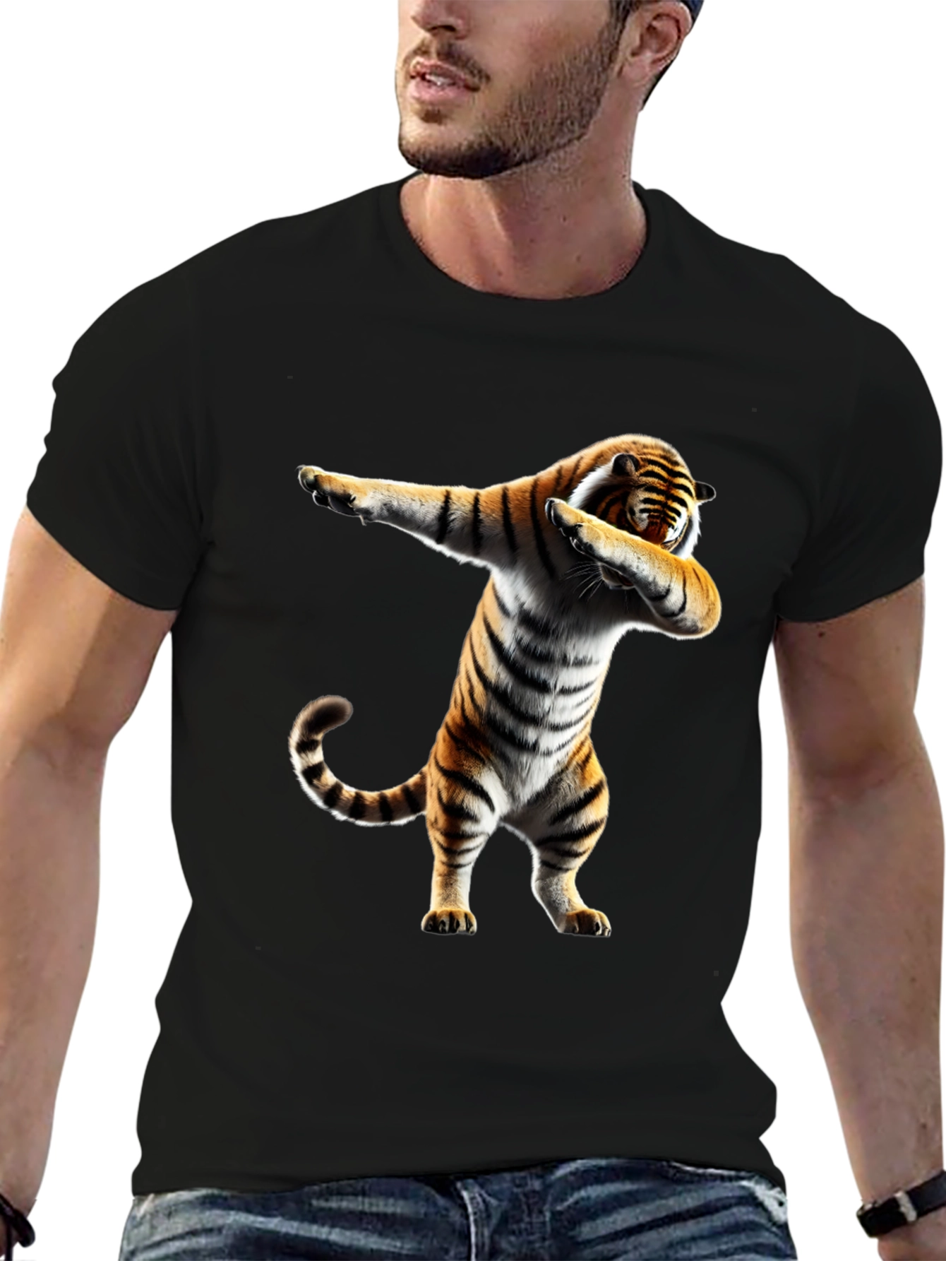 Dabbing Tiger Graphic Tee - Black Cotton Shirt
