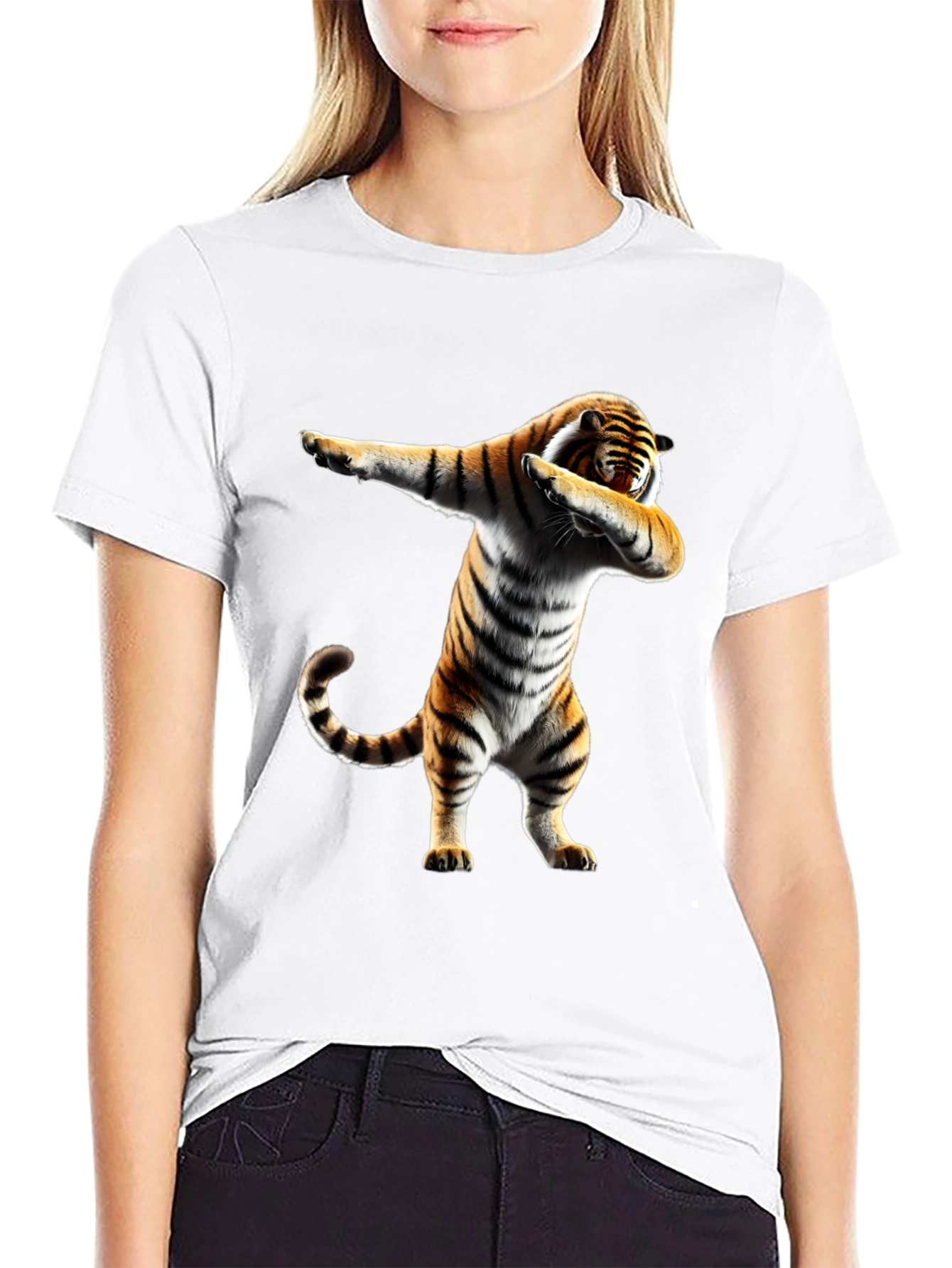 Dabbing Tiger Graphic Tee - Black Cotton Shirt