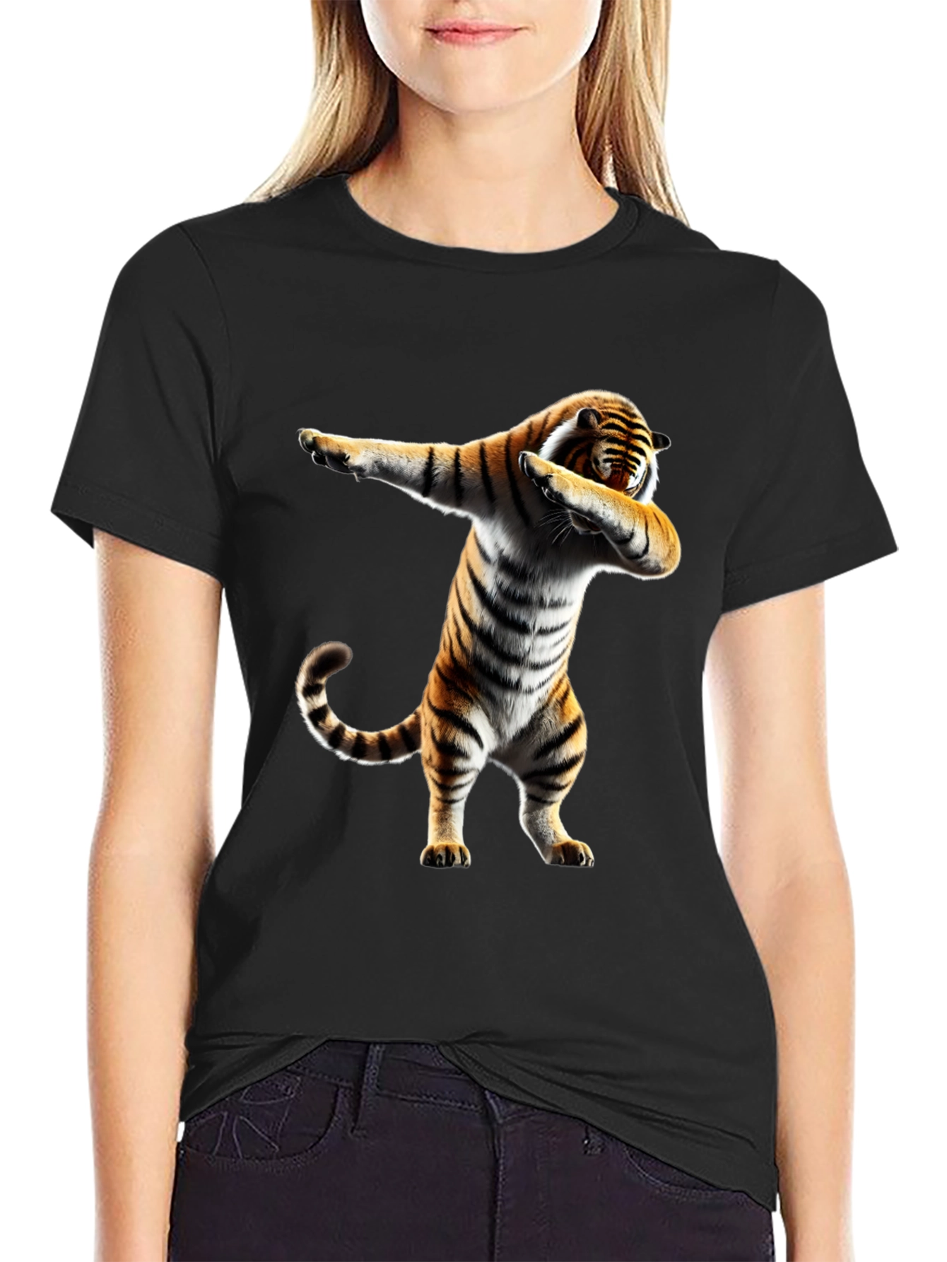 Dabbing Tiger Graphic Tee - Black Cotton Shirt