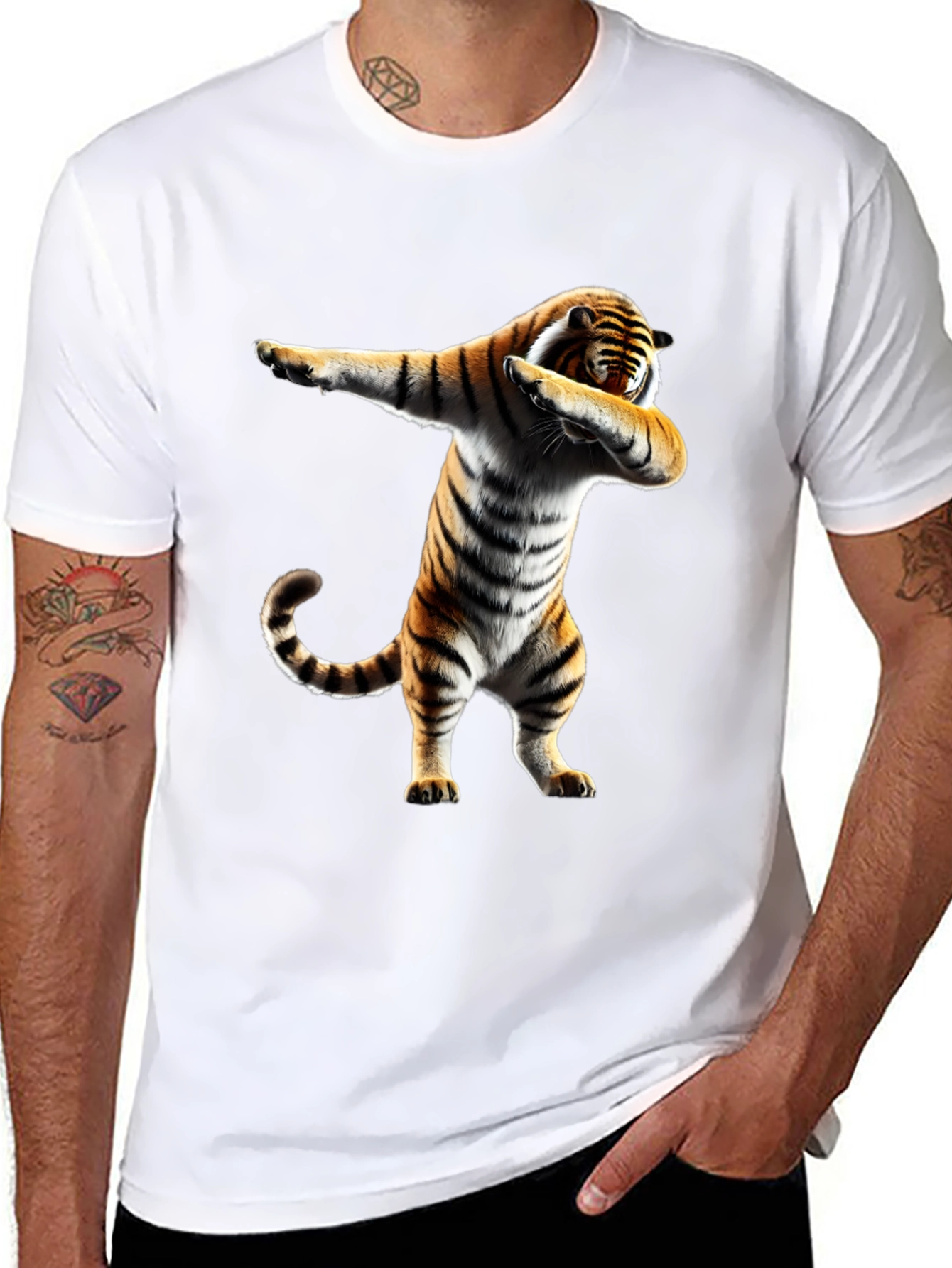 Dabbing Tiger Graphic Tee - Black Cotton Shirt