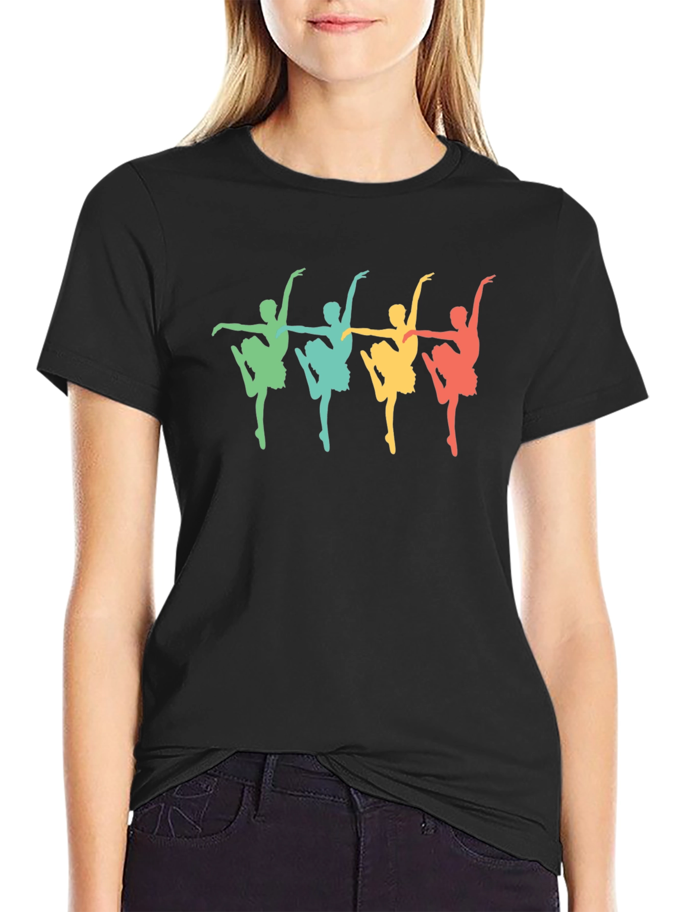 Retro Ballerina Graphic Tee - Black