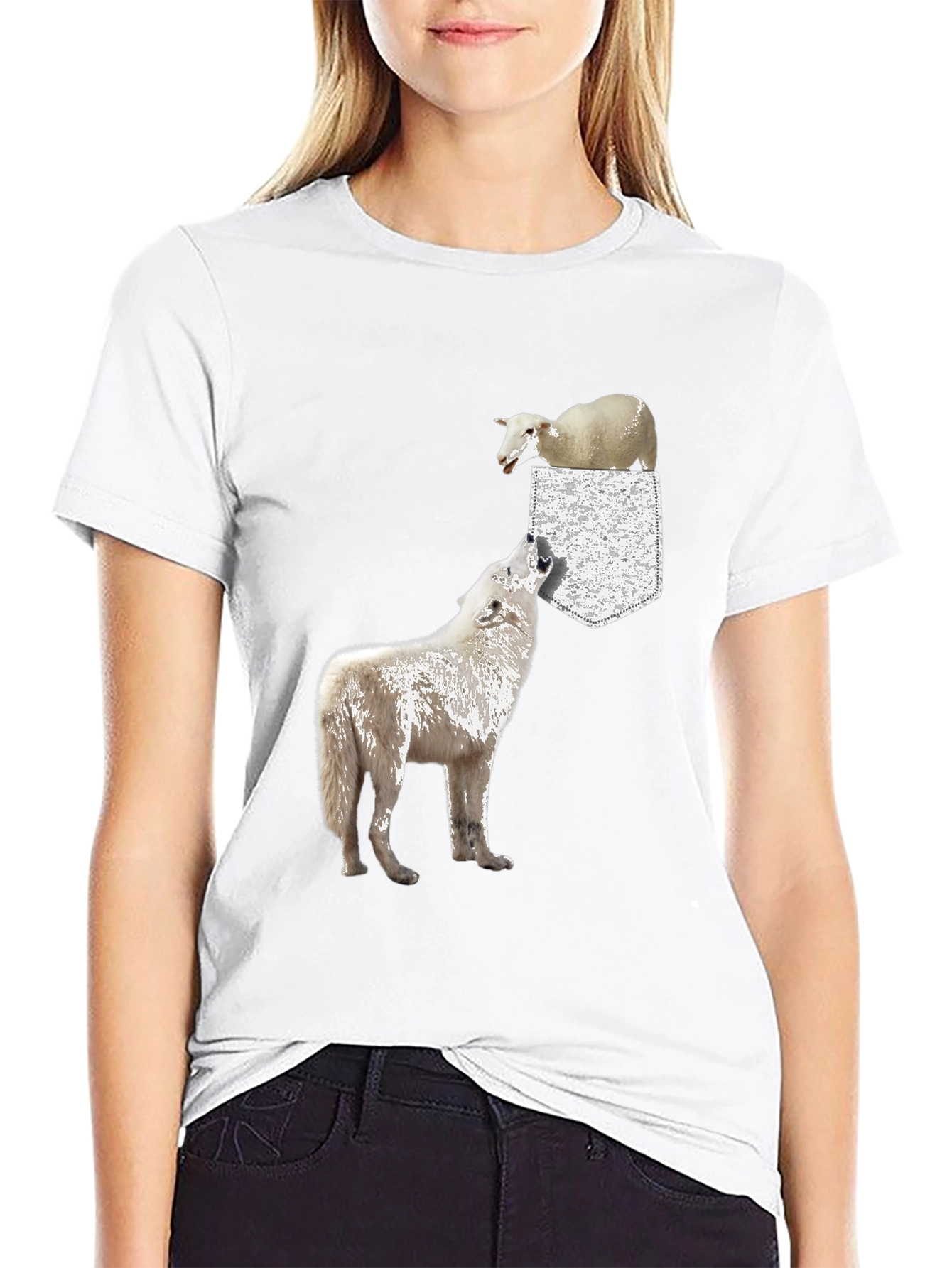 Wolf and Sheep Pocket T-Shirt - Unique Graphic Tee