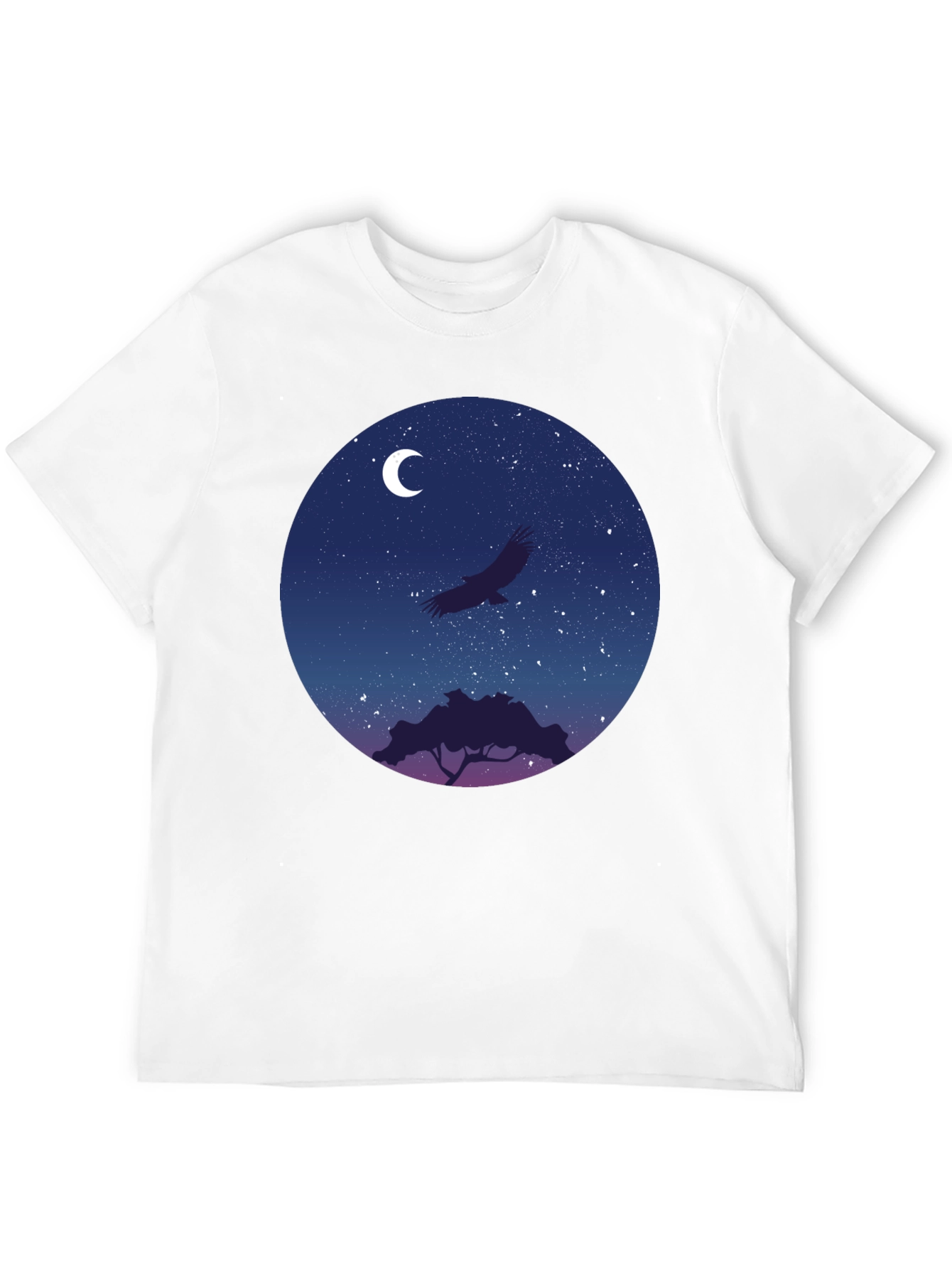 Night Sky Eagle Graphic Tee - Black Cotton Blend