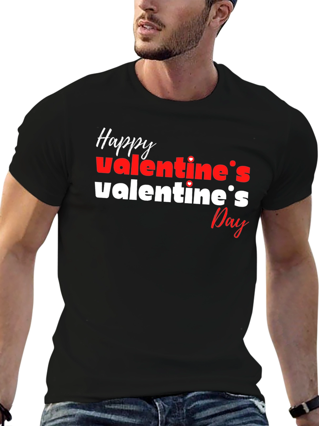 Happy Valentines Day Graphic Tee - Black