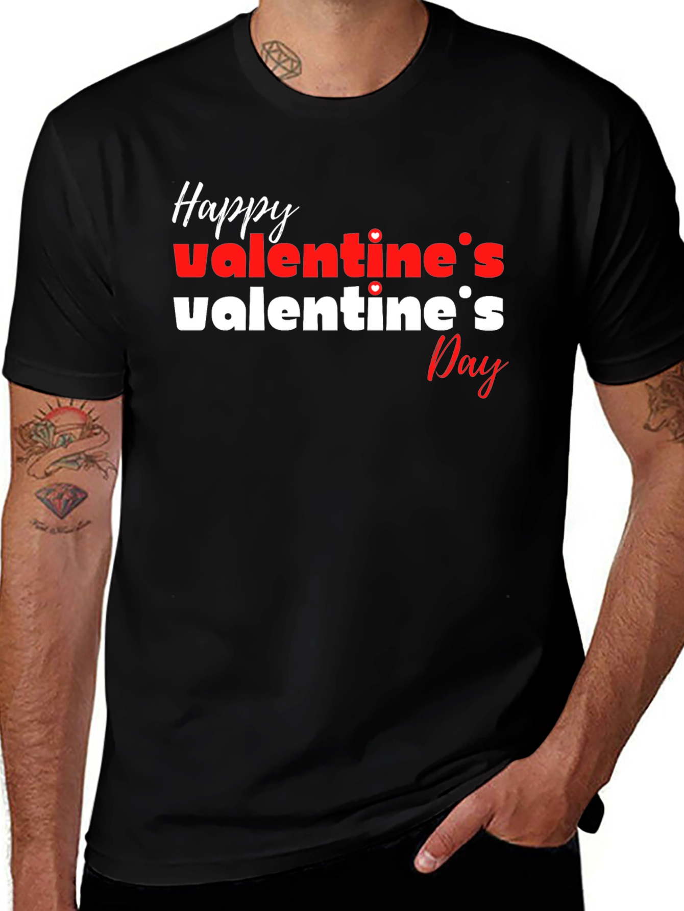 Happy Valentines Day Graphic Tee - Black