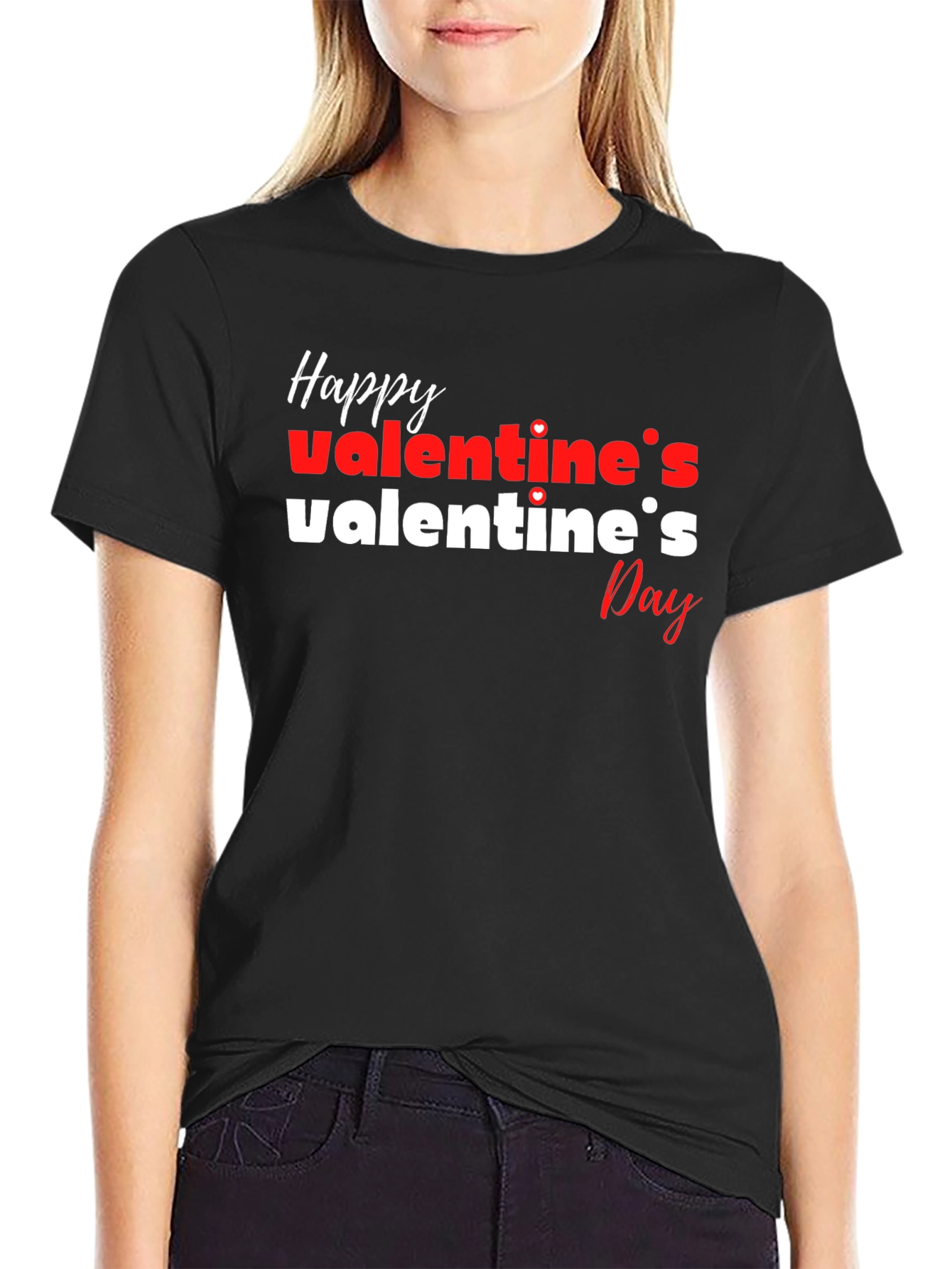 Happy Valentines Day Graphic Tee - Black