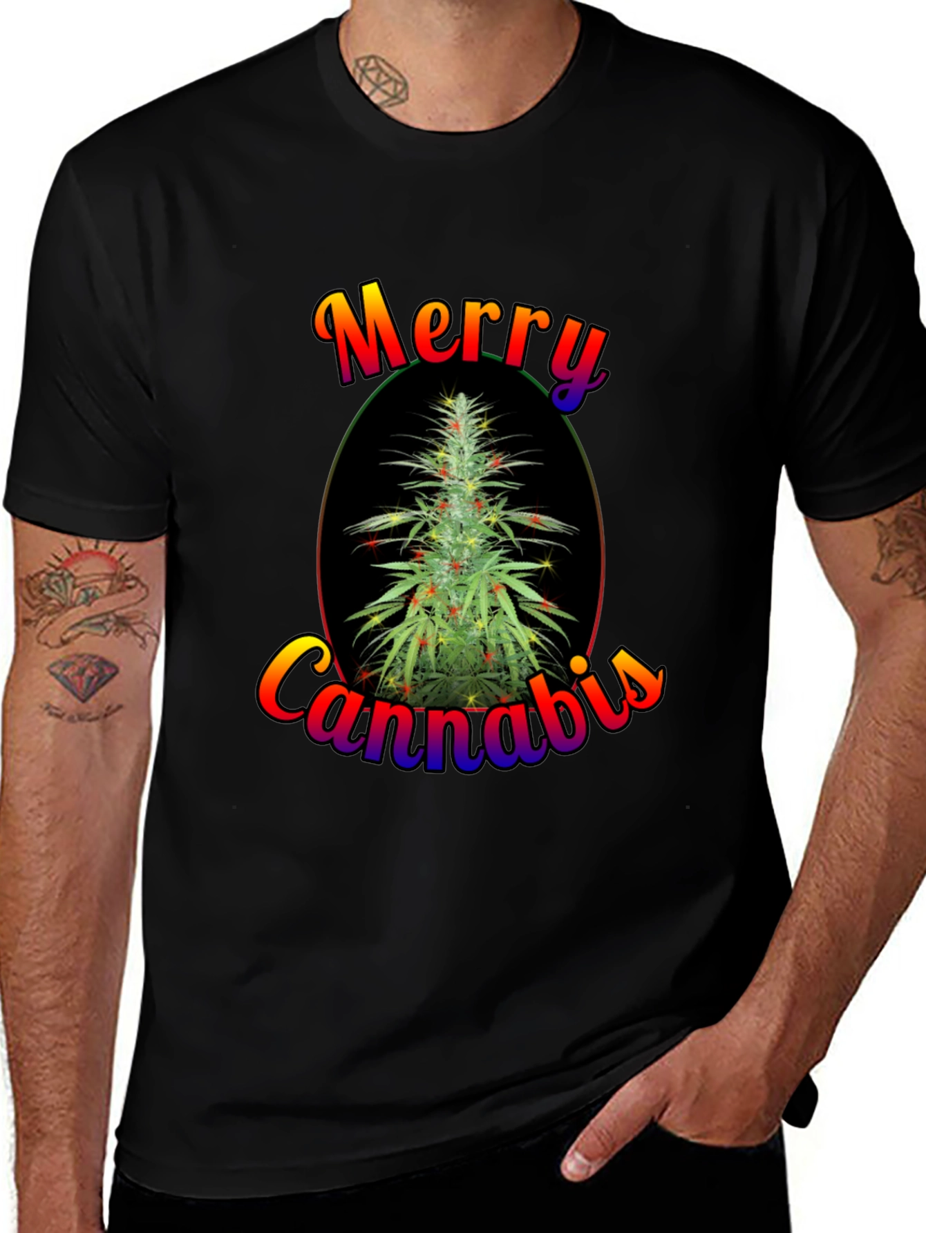 Merry Cannabis Christmas Tree Graphic T-Shirt