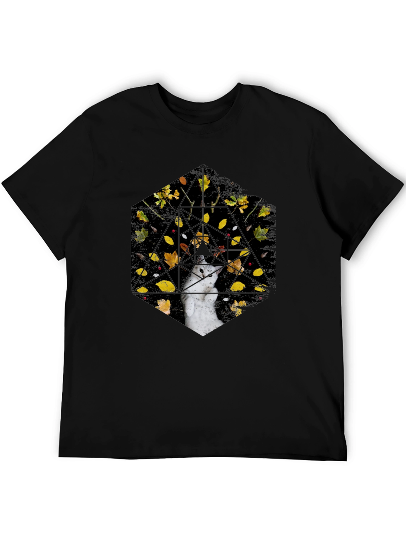 Geometric Cat T-Shirt - Abstract Fall Design