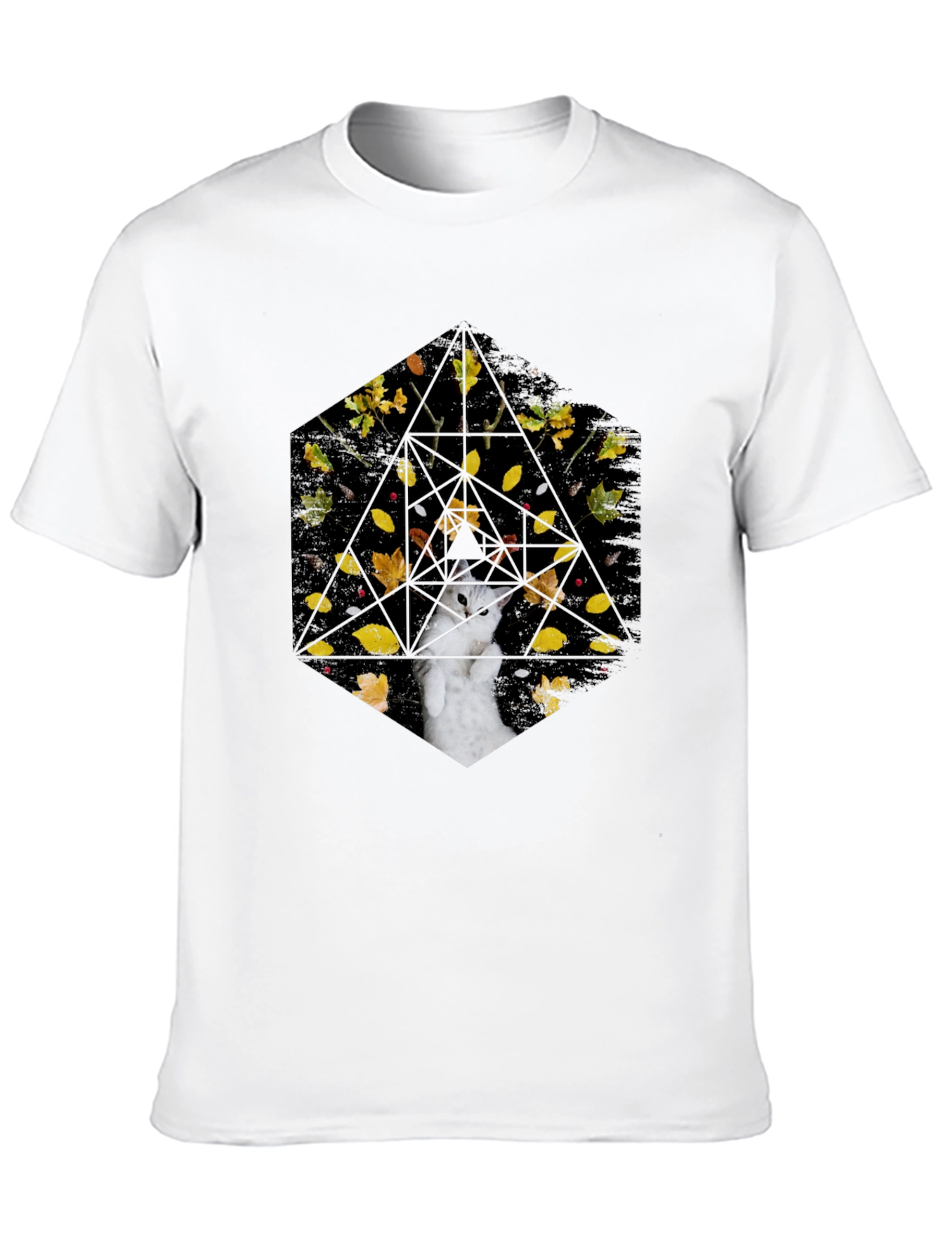 Geometric Cat T-Shirt - Abstract Fall Design