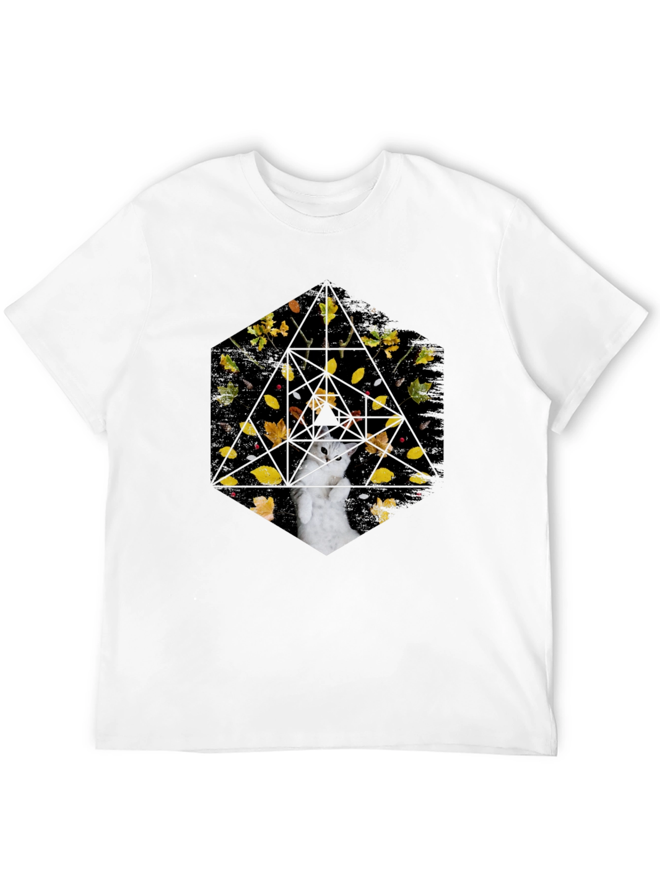 Geometric Cat T-Shirt - Abstract Fall Design