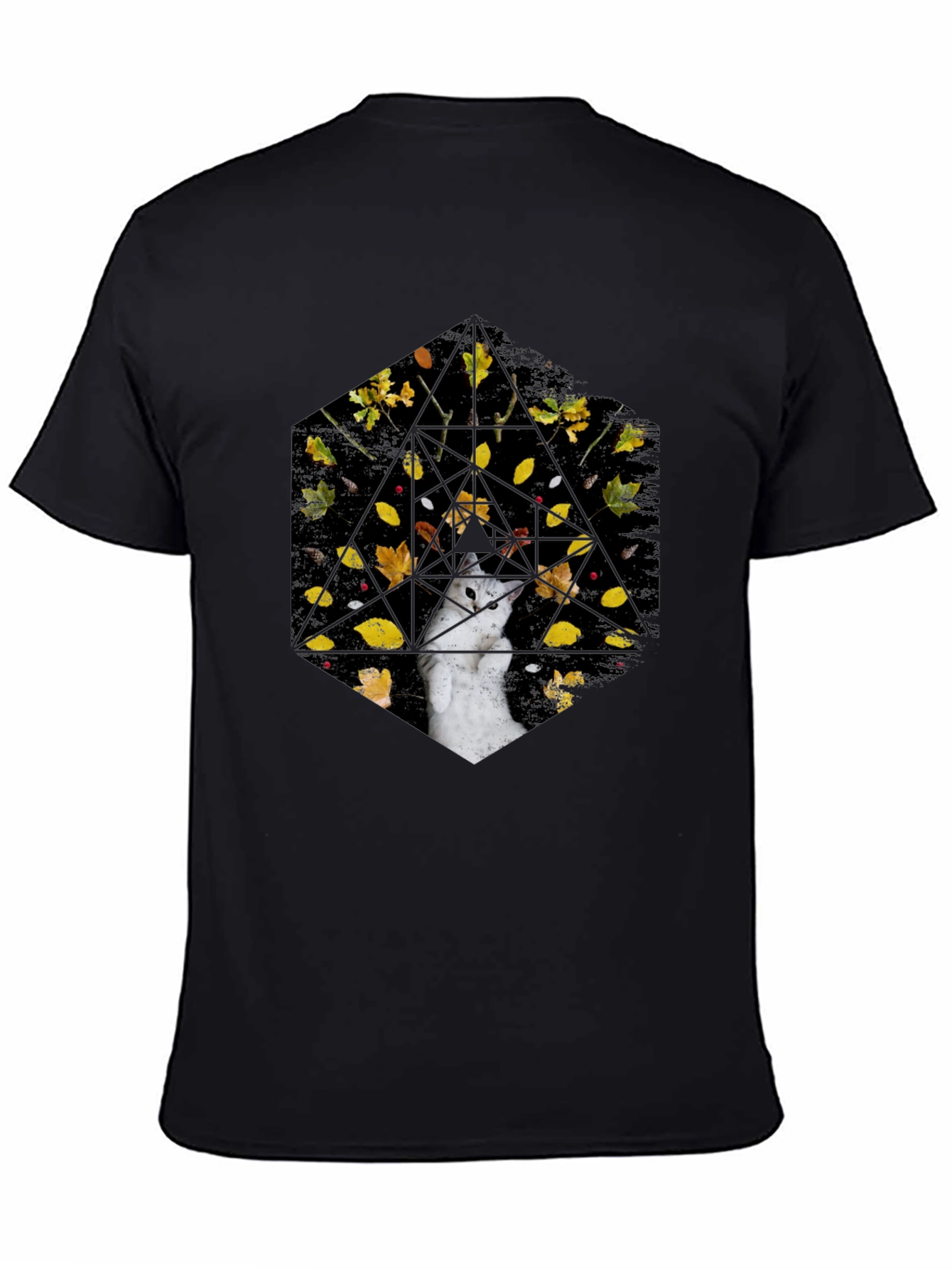 Geometric Cat T-Shirt - Abstract Fall Design
