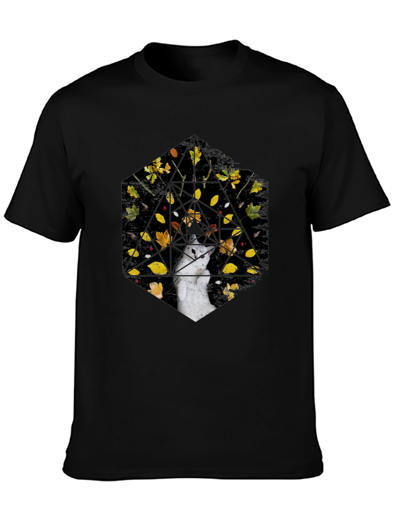 Geometric Cat T-Shirt - Abstract Fall Design