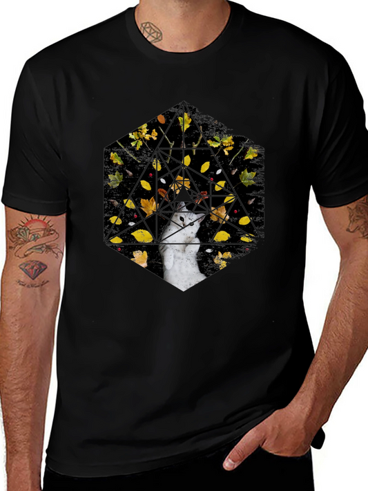Geometric Cat T-Shirt - Abstract Fall Design