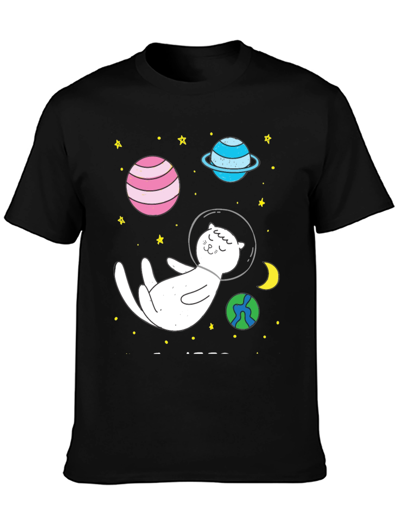 Space Cat T-Shirt - Planets and Stars Design
