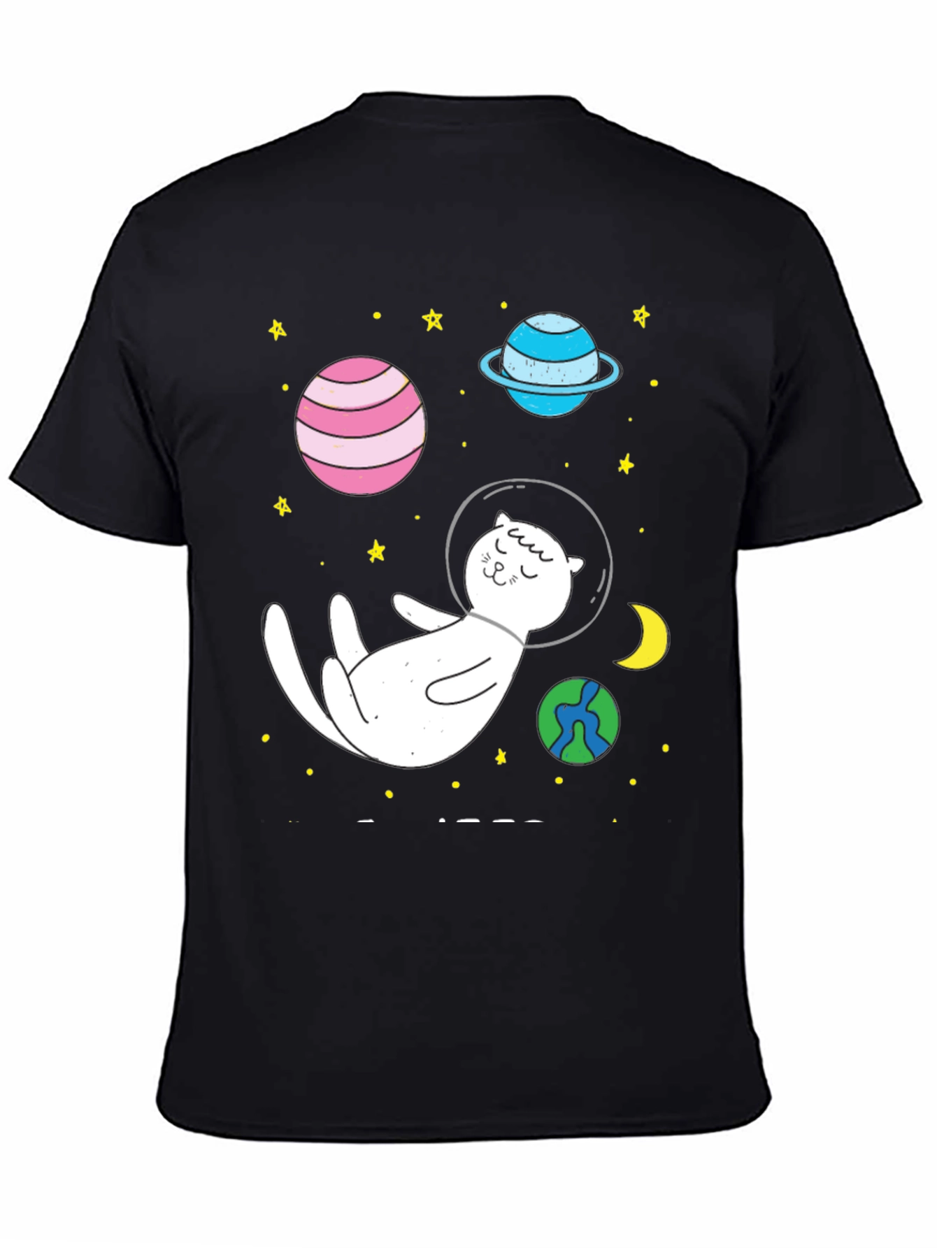 Space Cat T-Shirt - Planets and Stars Design