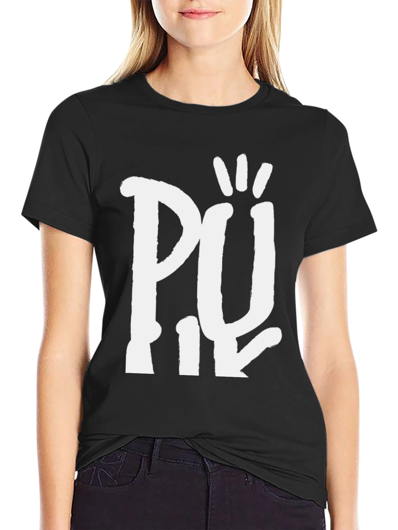 Novelty Graphic Tee - Pii Hand Design Black Shirt