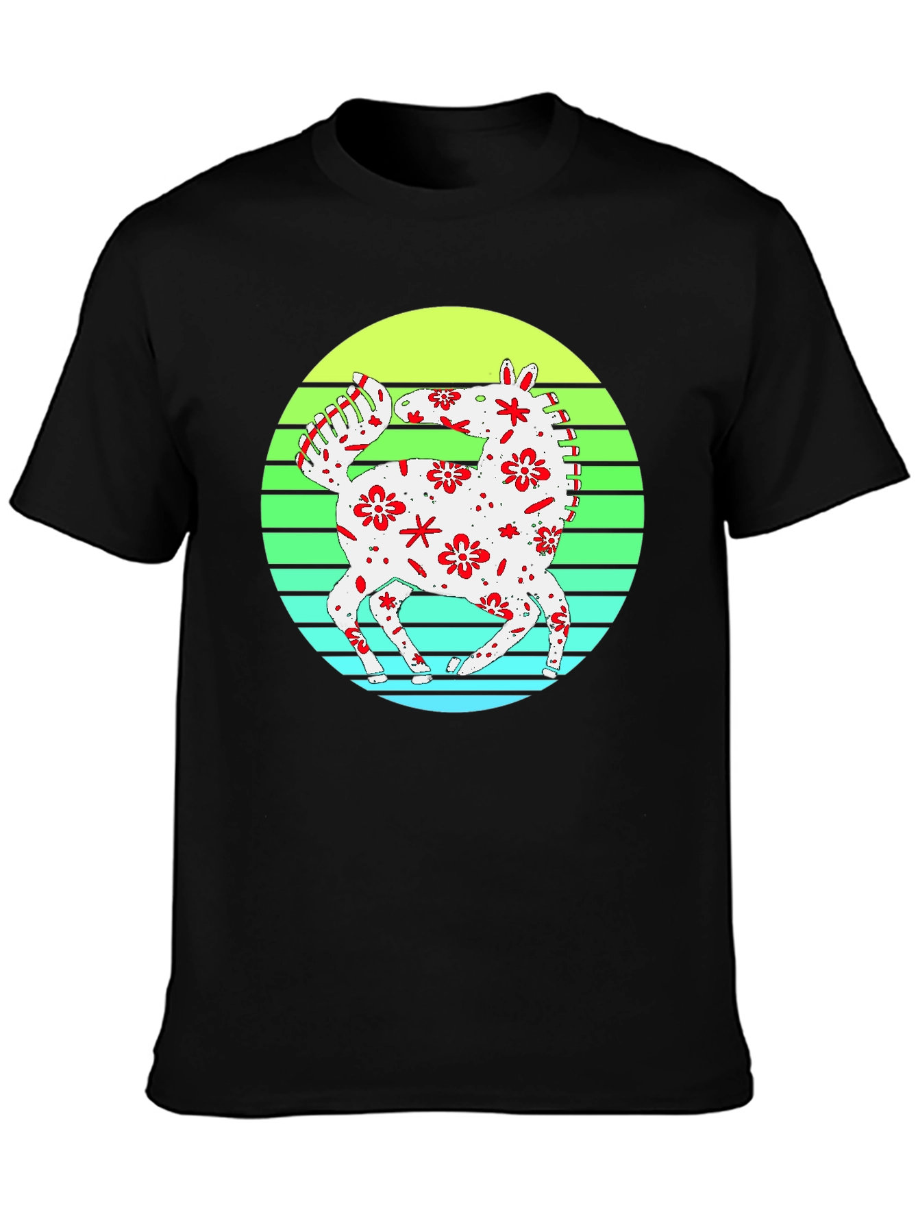Floral Horse Graphic Tee - Retro Style