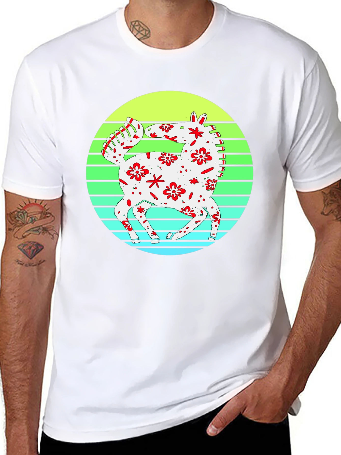 Floral Horse Graphic Tee - Retro Style
