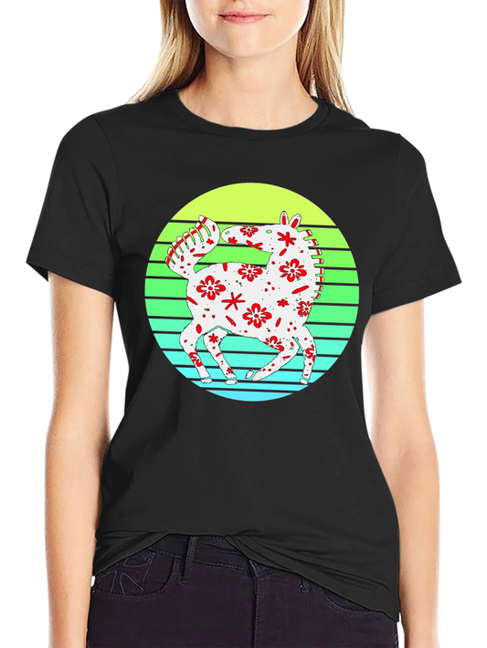 Floral Horse Graphic Tee - Retro Style