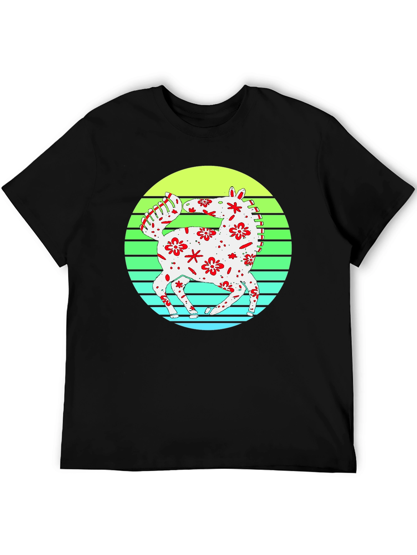 Floral Horse Graphic Tee - Retro Style